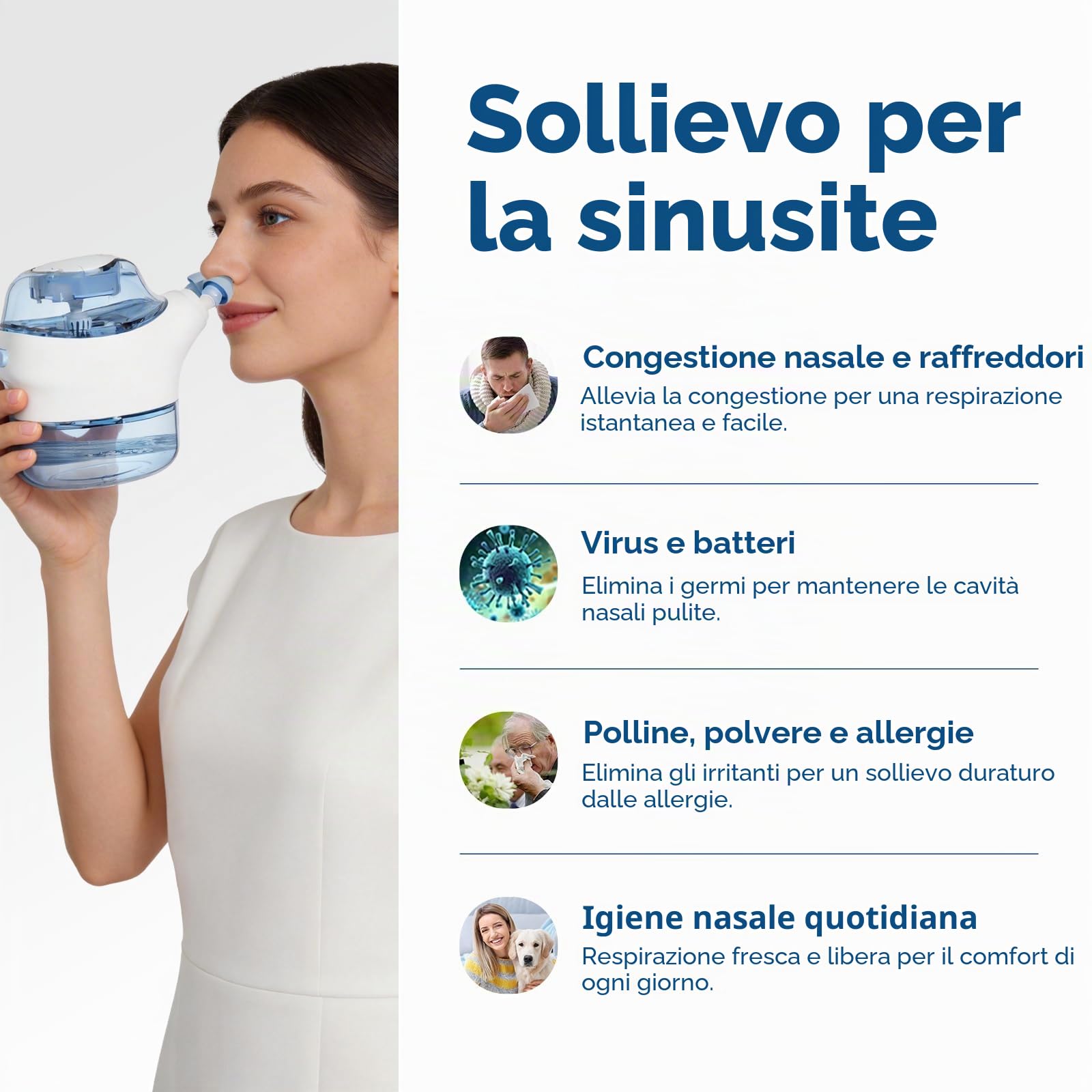 Sistema di irrigazione nasale Nascool, doccia nasale per adulti, macchina elettrica per l'irrigazione del seno Neti Pot per la cura del naso con 50 sali nasali, blu