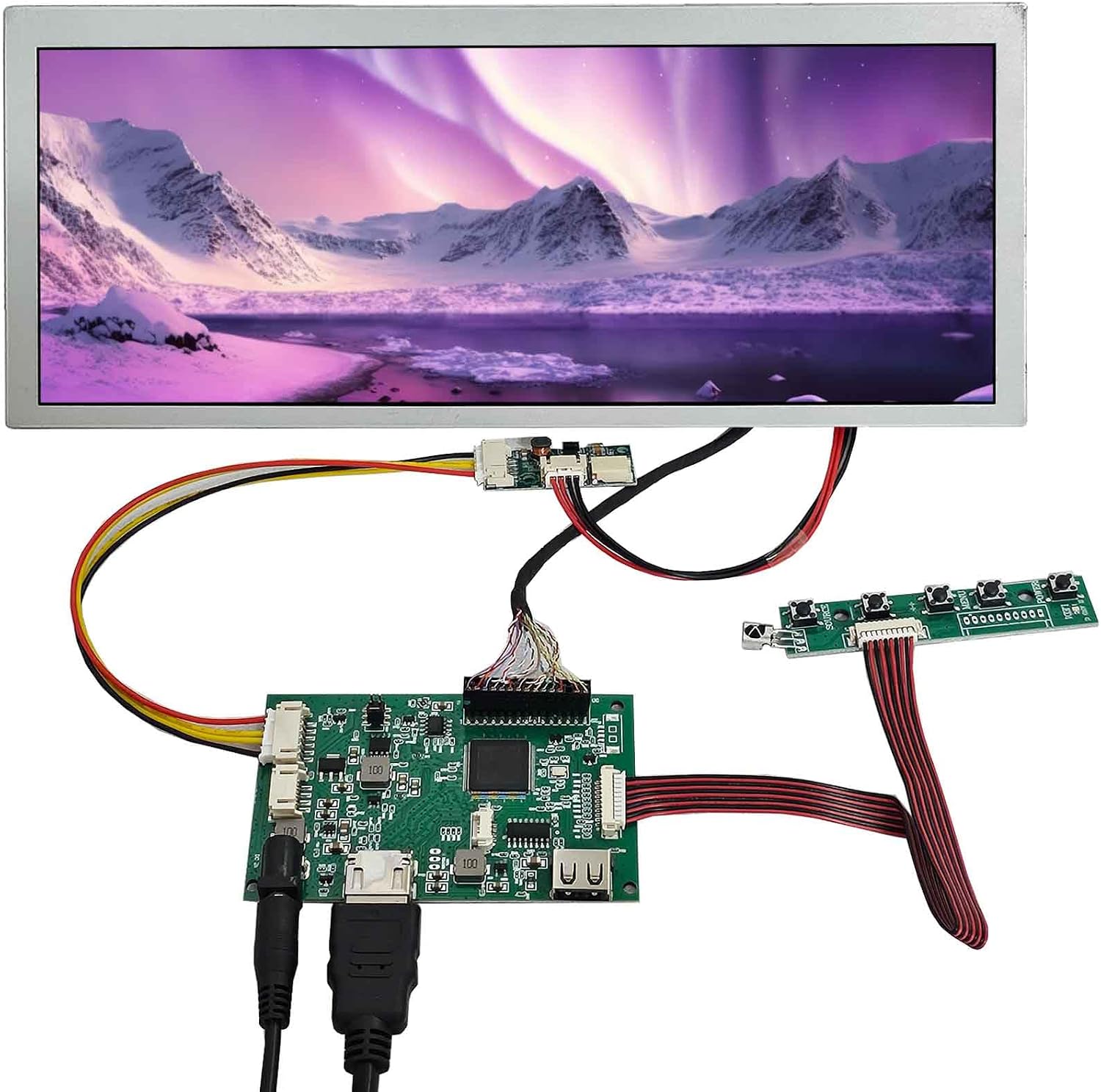 VSDISPLAY 10.3 Inch Small Stretched Bar LCD Display 1920x720 IPS Screen TM103XDKP35 with VGA AV Interface LCD Board VS-TY2662-V1