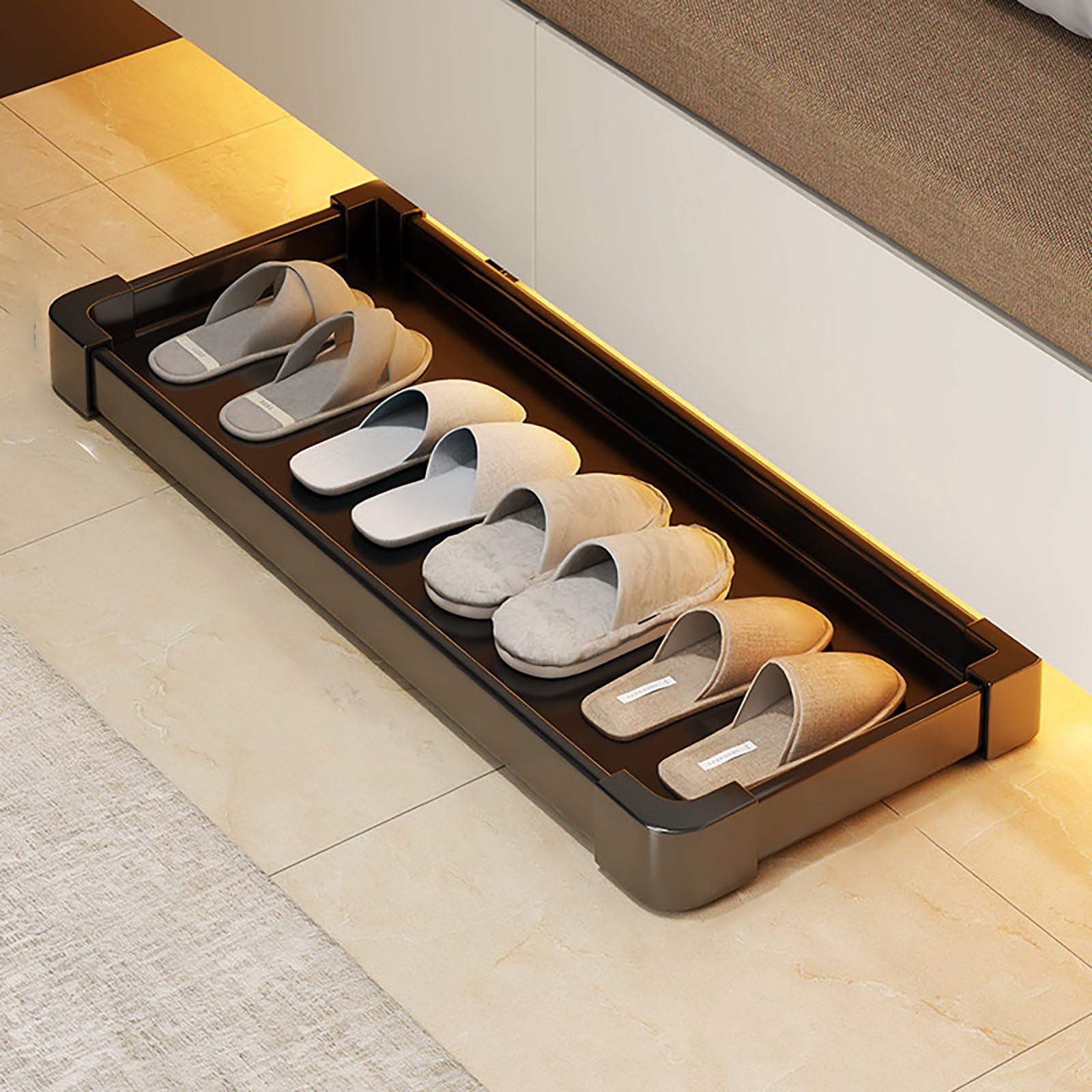 Zapatera - Scarpiera portatile estraibile, con binario di rimbalzo, design salvaspazio, 610 x 460 mm, colore: nero