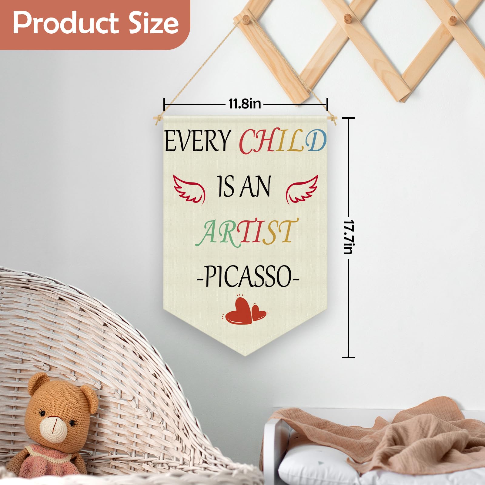 Every Child Is an Artist Quote Wall Hanging Banner Nursery Wall Decor Hanging Pennant Flag Banner Inspirational Quote Decor for Kids Room Nursery Classroom Playroom Bedroom Linen Cotton Flag