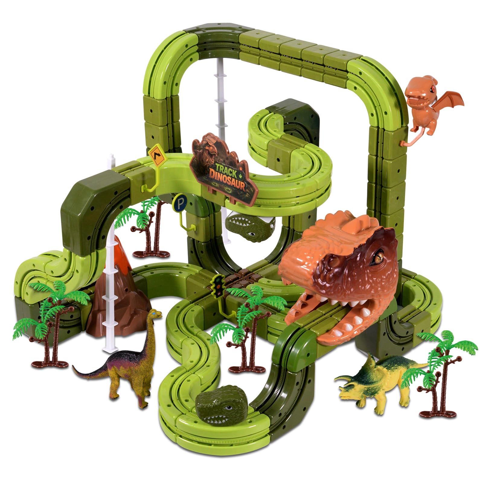 Electric Train Set with 3D Magic Flexible Race Tracks for Kids, Race Car Track Easy to Detach and Store for 3 4 5 6 7 8 Years Old Boys Girls (Large)