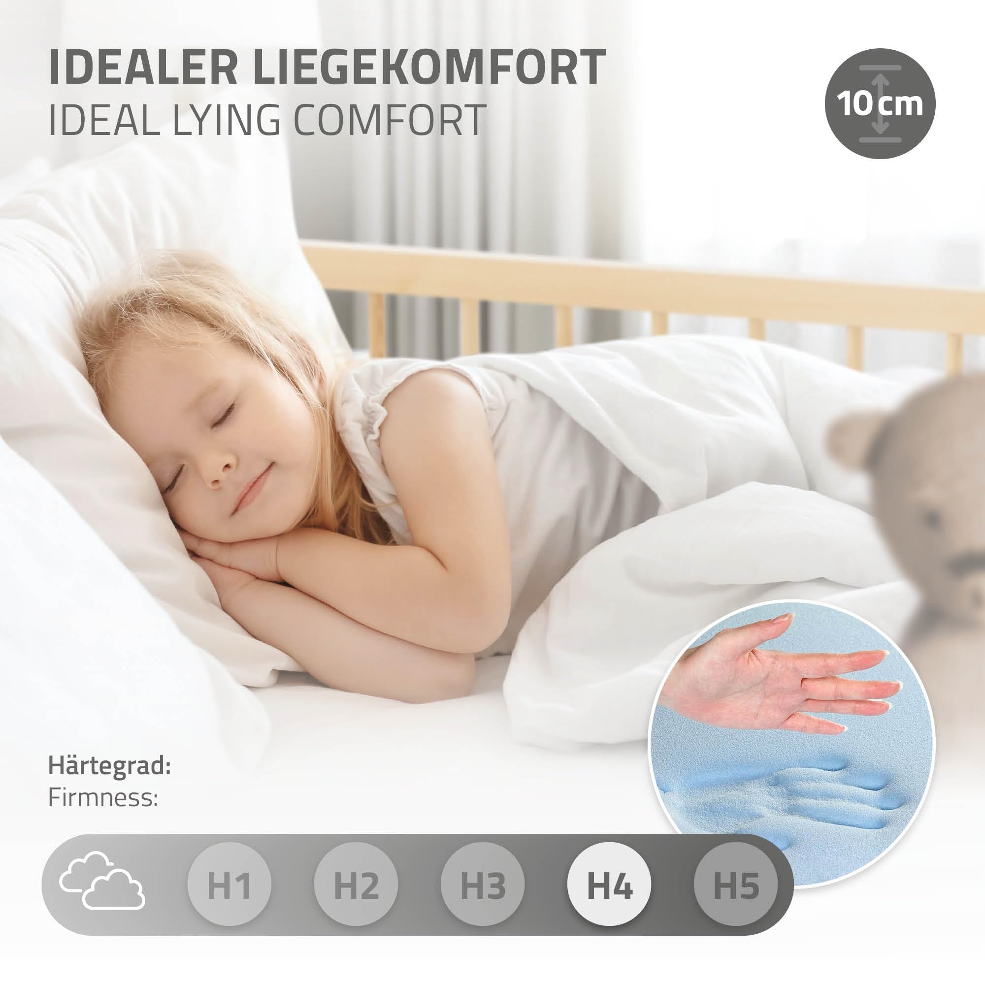 ML-Design Cama Infantil Natural con Colchón De Espuma Fría 70x140cm Madera de Pino Maciza con Somier de Láminas y Protección Anticaída Estructura Robusta Mueble de Dormitorio para Niños/Bebés