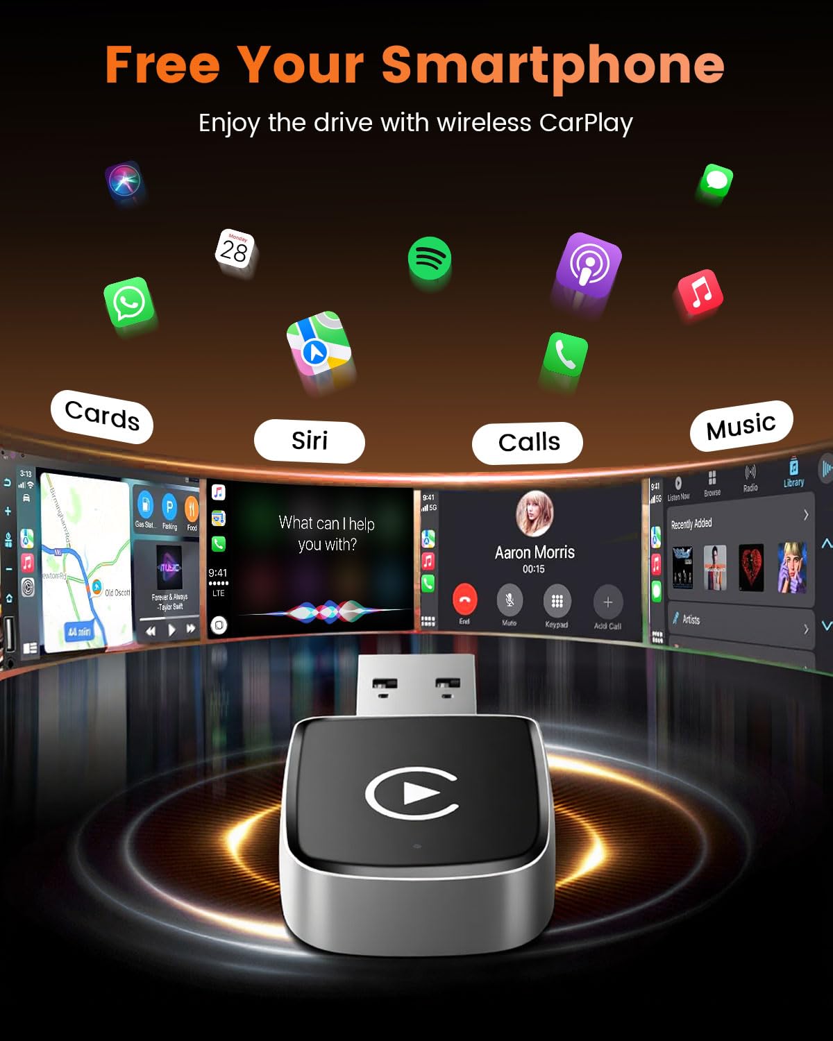 Wireless Apple CarPlay Adapter für iPhone, Kabelloser CarPlay Dongle mit Bluetooth 5.3 & 5.8GHz WiFi, Plug & Play Auto Adapter für Fahrzeuge mit kabelgebundenem CarPlay, Automatische Verbindung