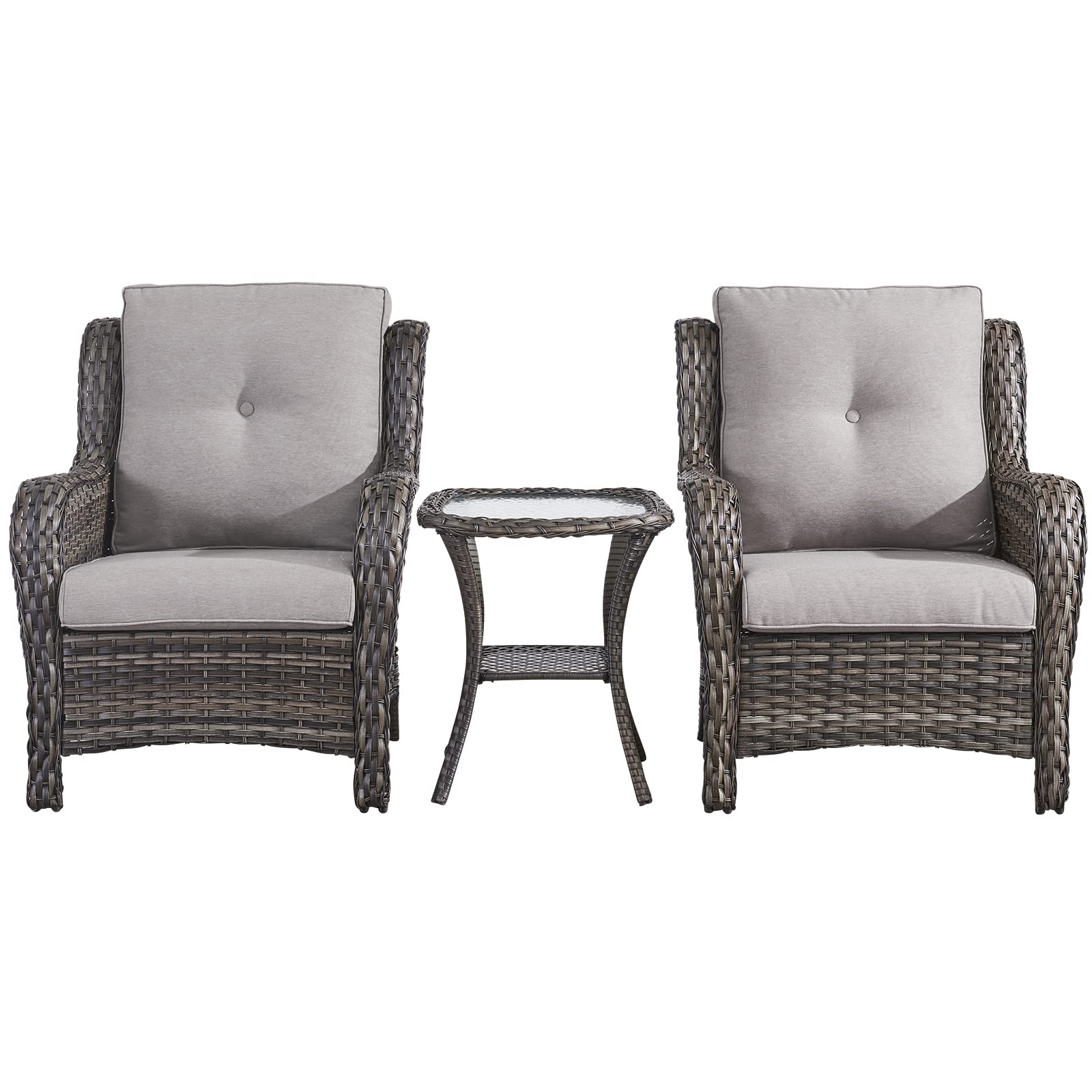 Rilyson Patio Bistro Set Wicker Chairs - 3 Piece Outdoor Rattan Conversation Set with 2 Armrest Chair and 1 Side Table for Proch Deck Garden Backyard