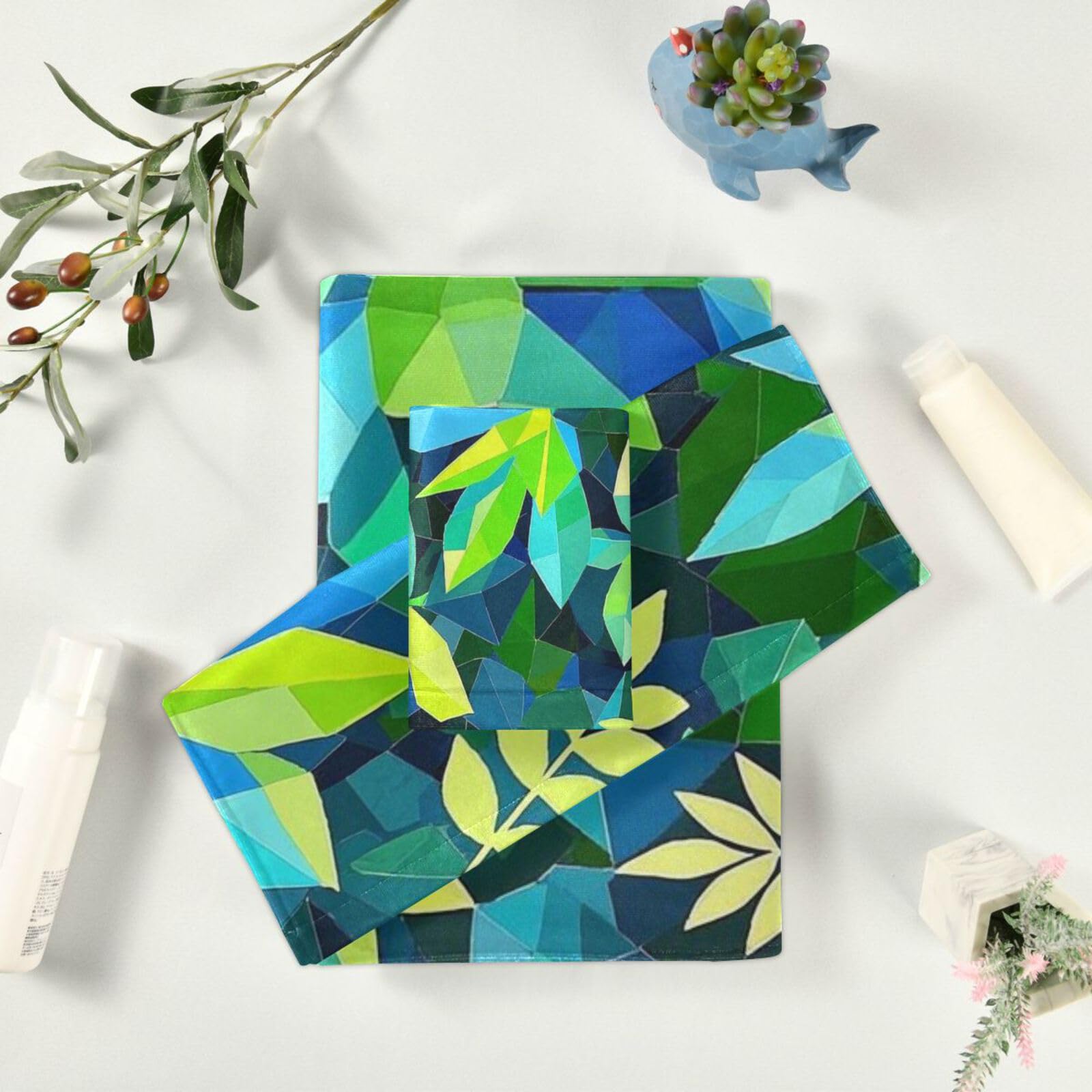 Set di 3 asciugamani assorbenti per il viso con foglie astratte geometriche, 1 asciugamano da bagno, 1 asciugamano per le mani, 1 panno per yoga, bagno, cucina
