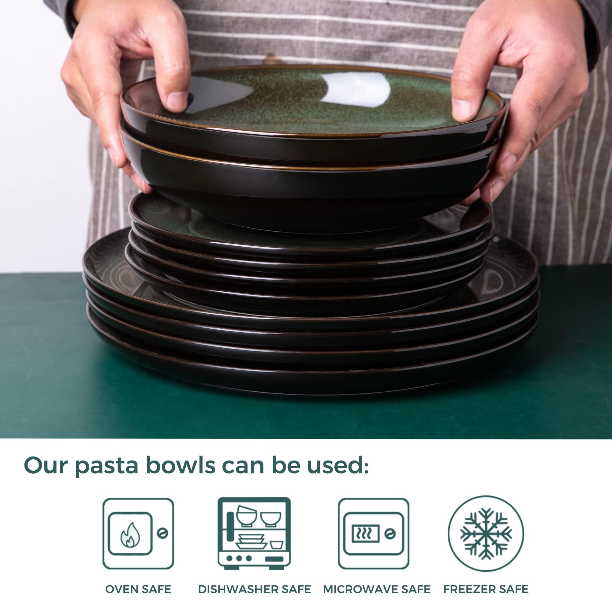 6 Tiefe Keramikteller, 21,6 Cm – Perfekt Für Pasta, Salat, Steak & Mehr (spülmaschinenfest, Mikrowellengeeignet)