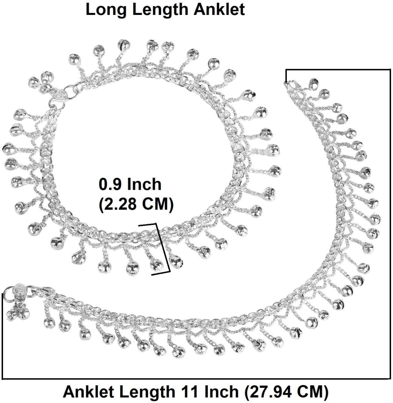 Efulgenz Indian Silver Tone Crystal Charms Tassel Chain Anklet Set Bracelet Payal Foot Jewelry