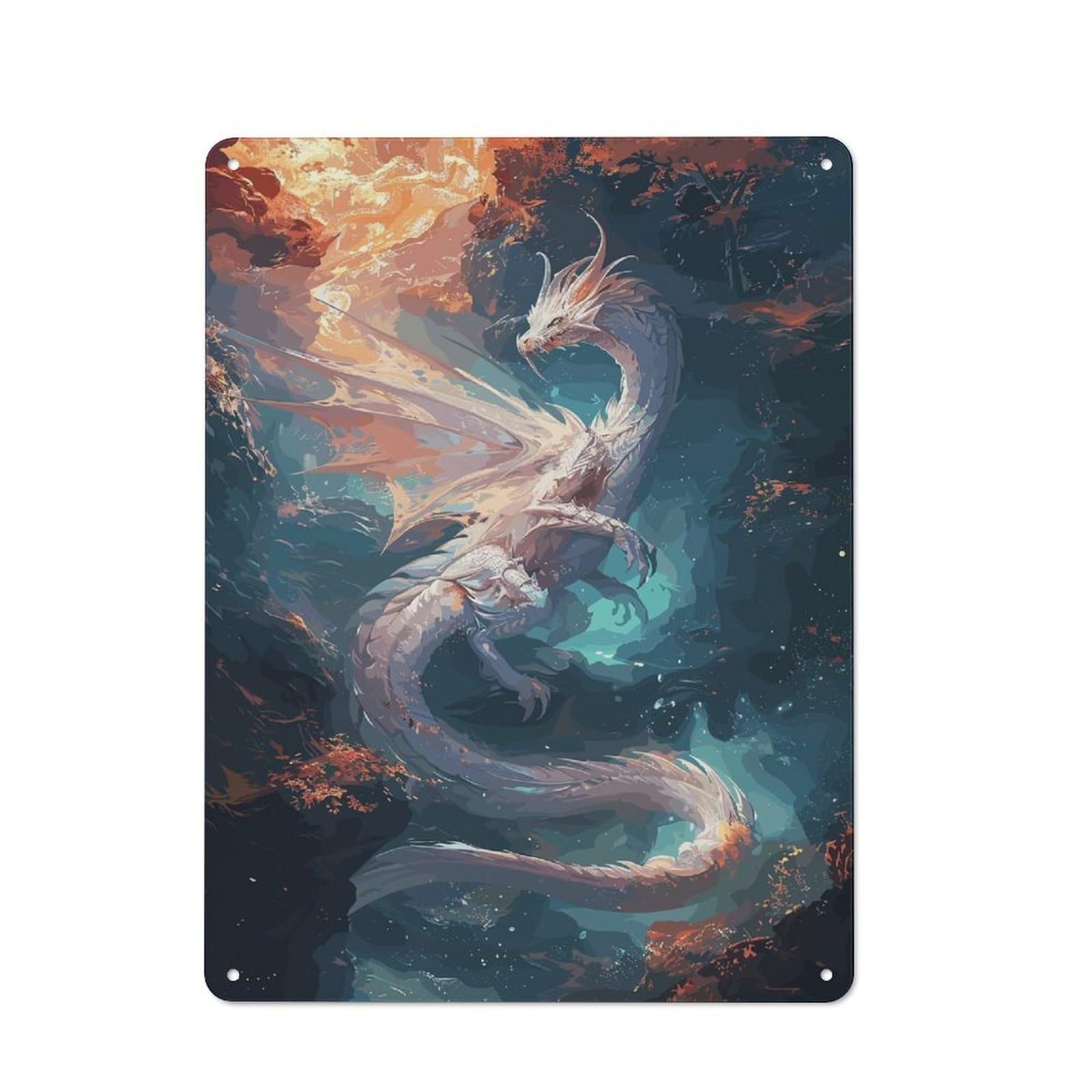 Junmoney Fantasy Beast White Dragon Vintage Tin Sign 40X30cm For Home Office Or Studio, For Vintage Wall Decor Fans, For Cafés, Pubs And Restaurants