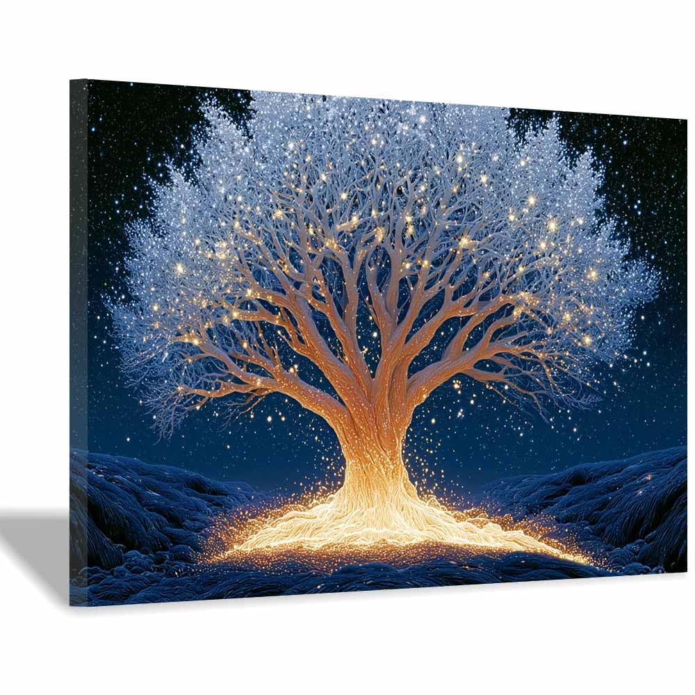PUQAAEO Tree Of Life Wall Art Autumn Ginkgo Painting Modern Abstract Print Poster,Aesthetic Wall Art For Farmhouse Home Wall Hanging Decoration Supplies(Multicolor)-20x30cm Framed