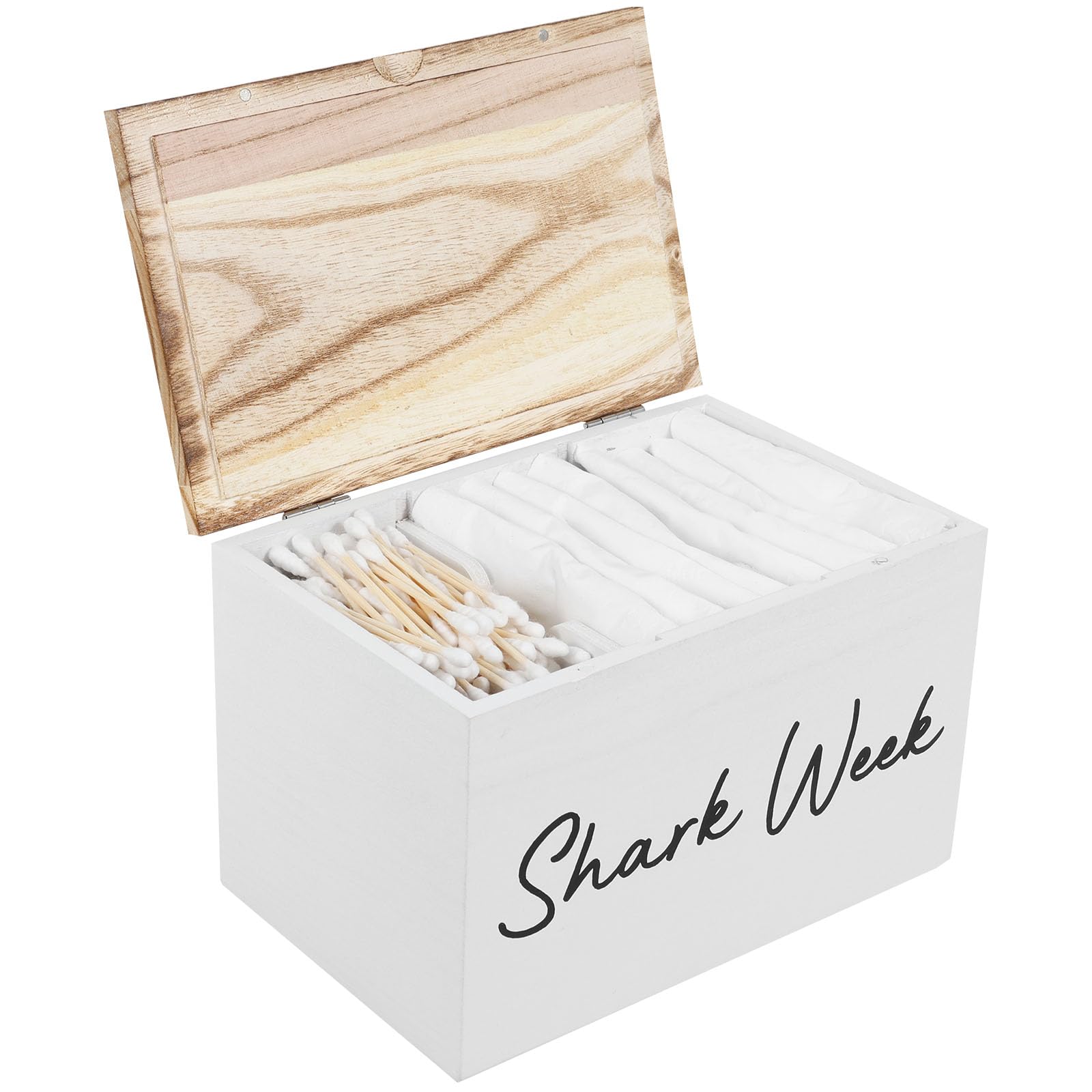 Patnfr White Tampon Holder For Bathroom Wooden Tampon And Pad Container With Lid Feminine Product Organizer With 3 Compartments Bathroom Box Sanitary Pad Period Box For Home Hostel Office