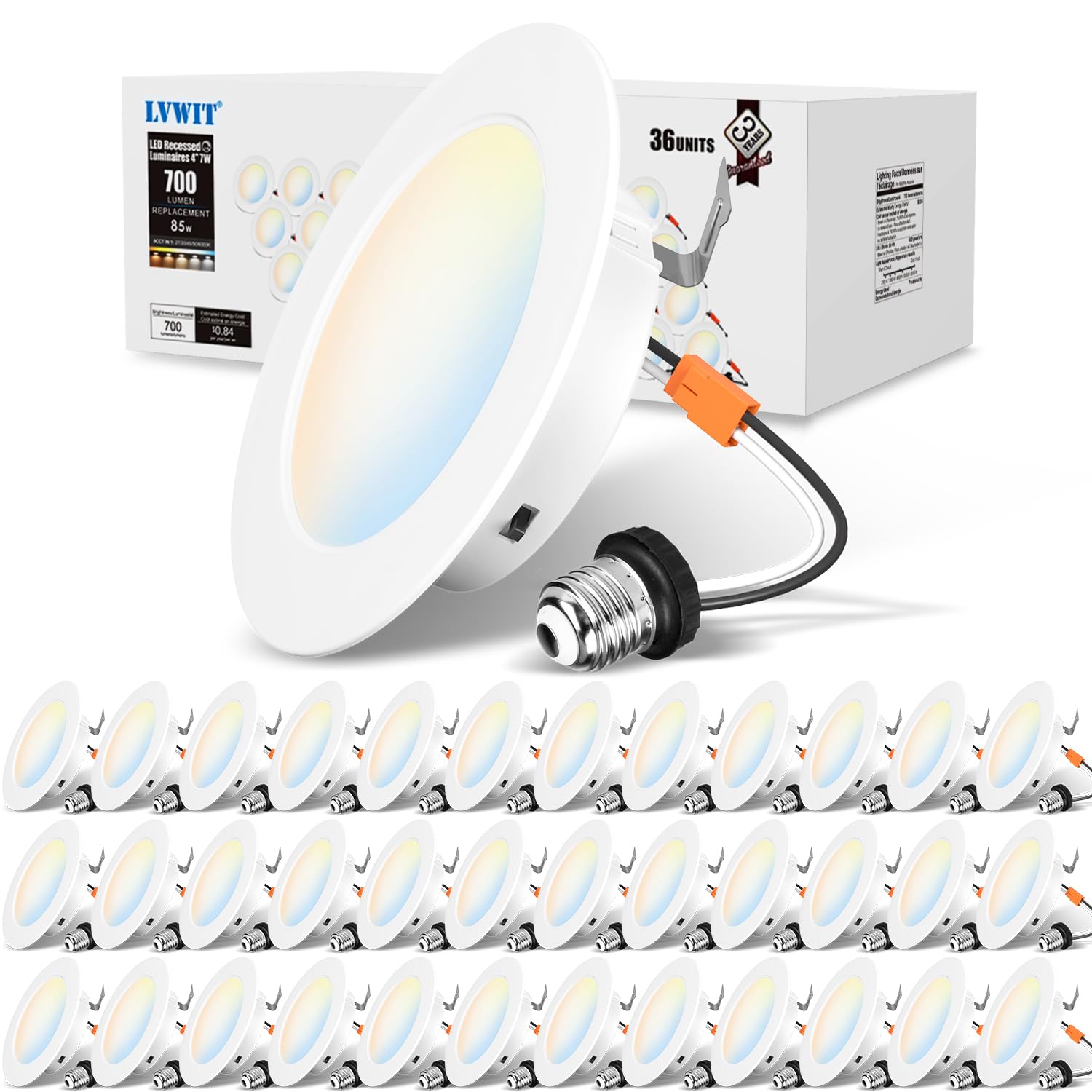 LVWIT 4 Inch LED Recessed Light, Recessed Can Lights Color Selectable 2700/3000/4000/5000/6000K 5CCT, 7W 700LM, Dimmable LED Can Lights with E26