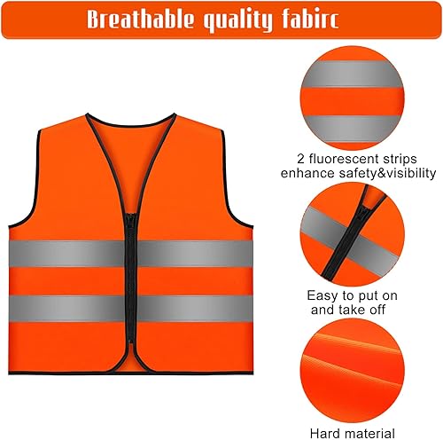 Miniatura 3 de Berlune Juego de 2 piezas de chaleco y gorro de caza naranja para niños, alta visibilidad, reflectante, ropa de caza, chalecos de seguridad para