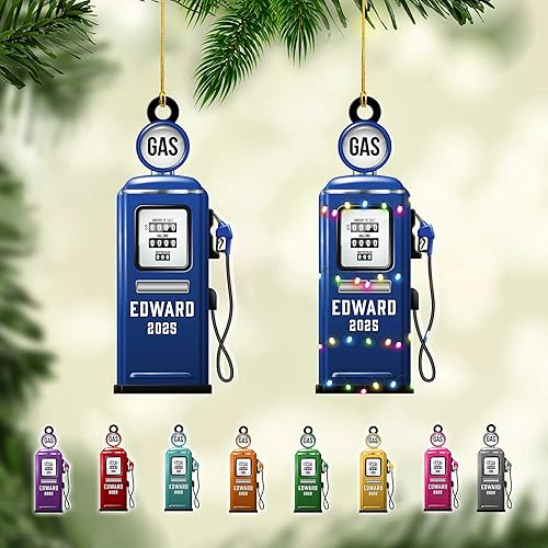 Miniatura 15 de Adorno de Navidad personalizado con bomba de gas, decoración retro personalizada para árbol de vacaciones, recuerdo único para trabajadores de