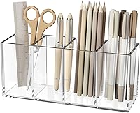 Vista 8 de NIUBEE Soporte acrílico para bolígrafo, 2 compartimentos, organizador de lápices negro para encimera, almacenamiento de accesorios de escritorio