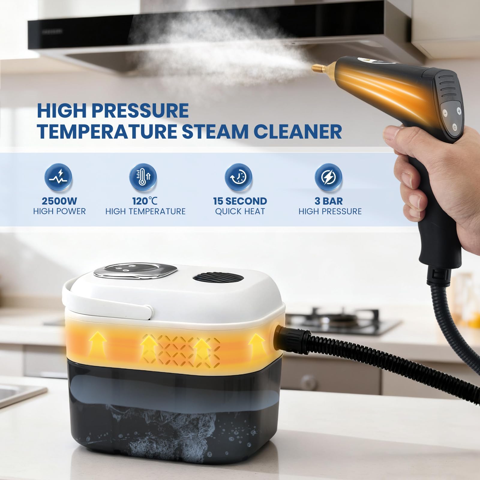 Nettoyer à Vapeur,2500W Nettoyeur Vapeur Professionnel avec 6 Réglages,1700ML Réservoir d'eau de Grande Capacité et 15 Accessoires, Salle de bain, Cuisine, Fenêtres, Voiture et Rideaux.