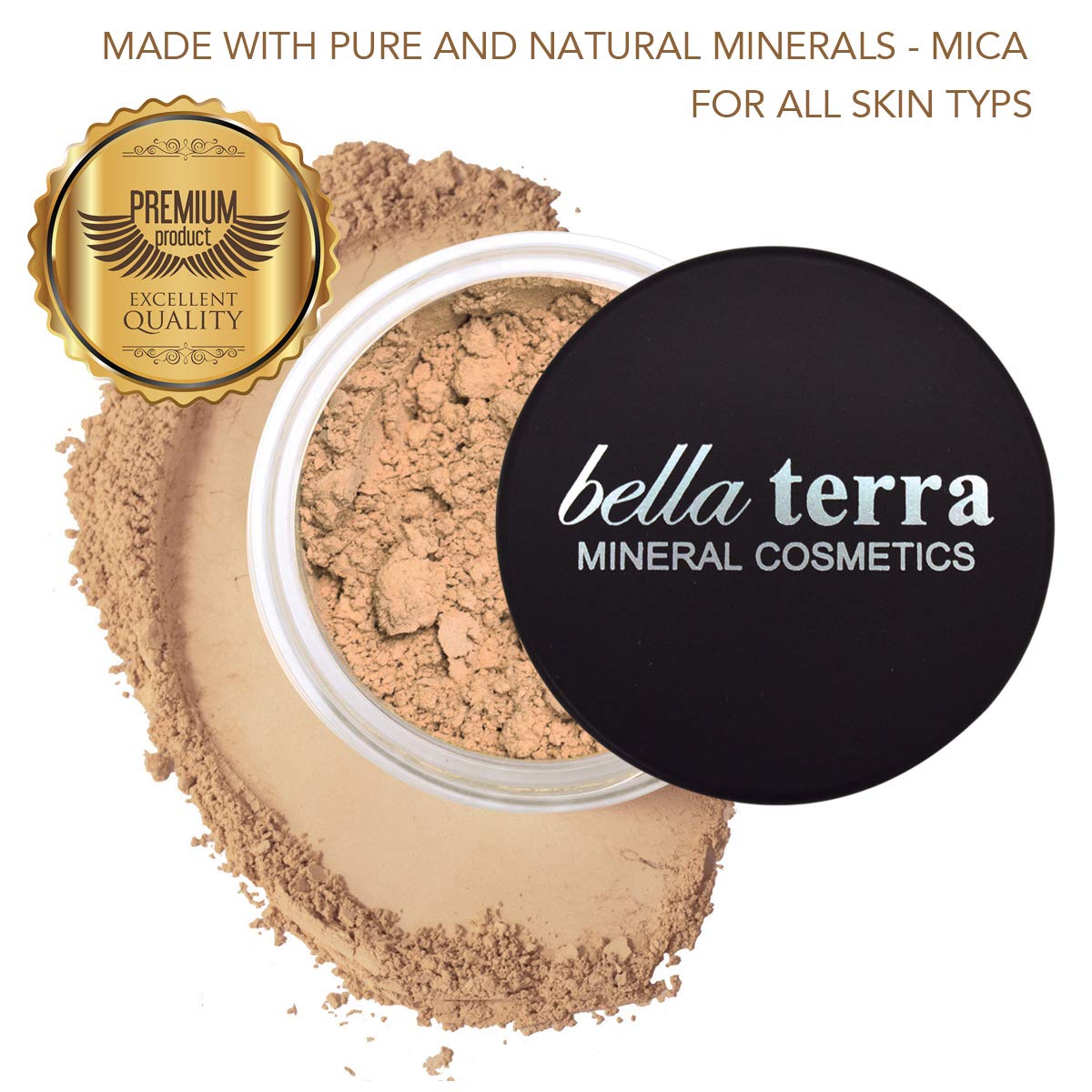 BellaTerra Cosmetics Mineral Powder Foundation – Nutmeg | Medium-Deep Warm Shade | Buildable Matte Mineral Coverage for a Smooth, Natural-Looking Finish 9g - Image 2