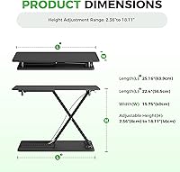 Vista 3 de Standing Desk Converter Adjustable Height, 25.16" × 15.75" Height Adjustable Desktop Riser, No Assembly Required, Desktop Workstation for Laptop