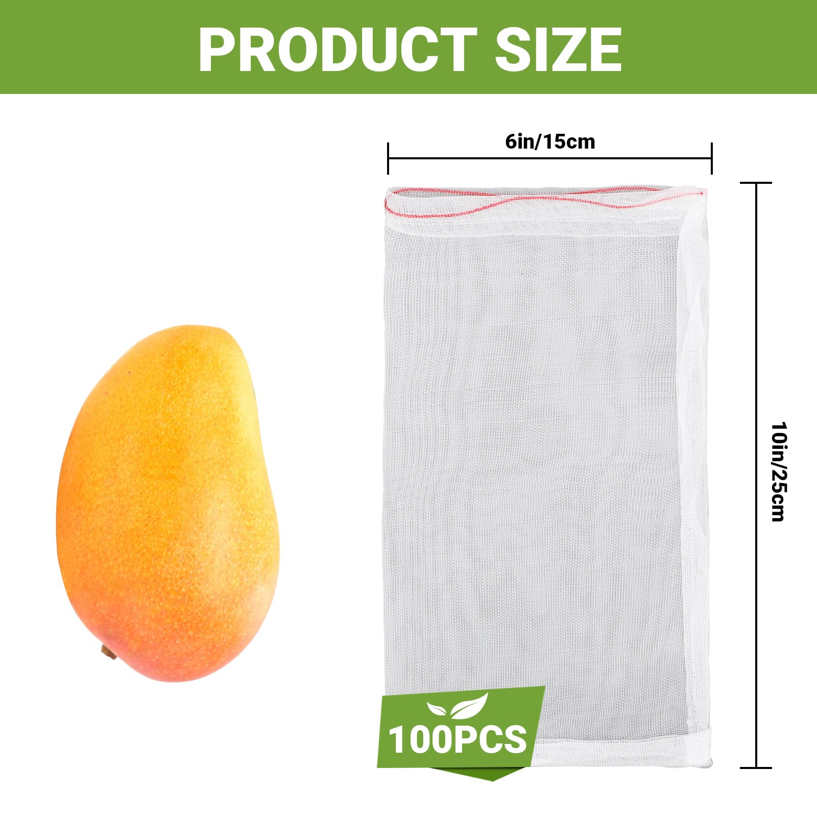 100 bolsas de protección de frutas, red de frutas de 6 x 10 pulgadas para árboles frutales, bolsa protectora de malla para uva, tomate, plátano, melocotón, manzana, flor