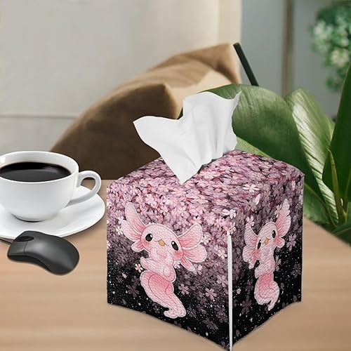 Miniatura 4 de ZFRXIGN Funda cuadrada para caja de pañuelos de piel con ajolote de flores, funda decorativa para caja de pañuelos, cubierta de cubo para tocador de