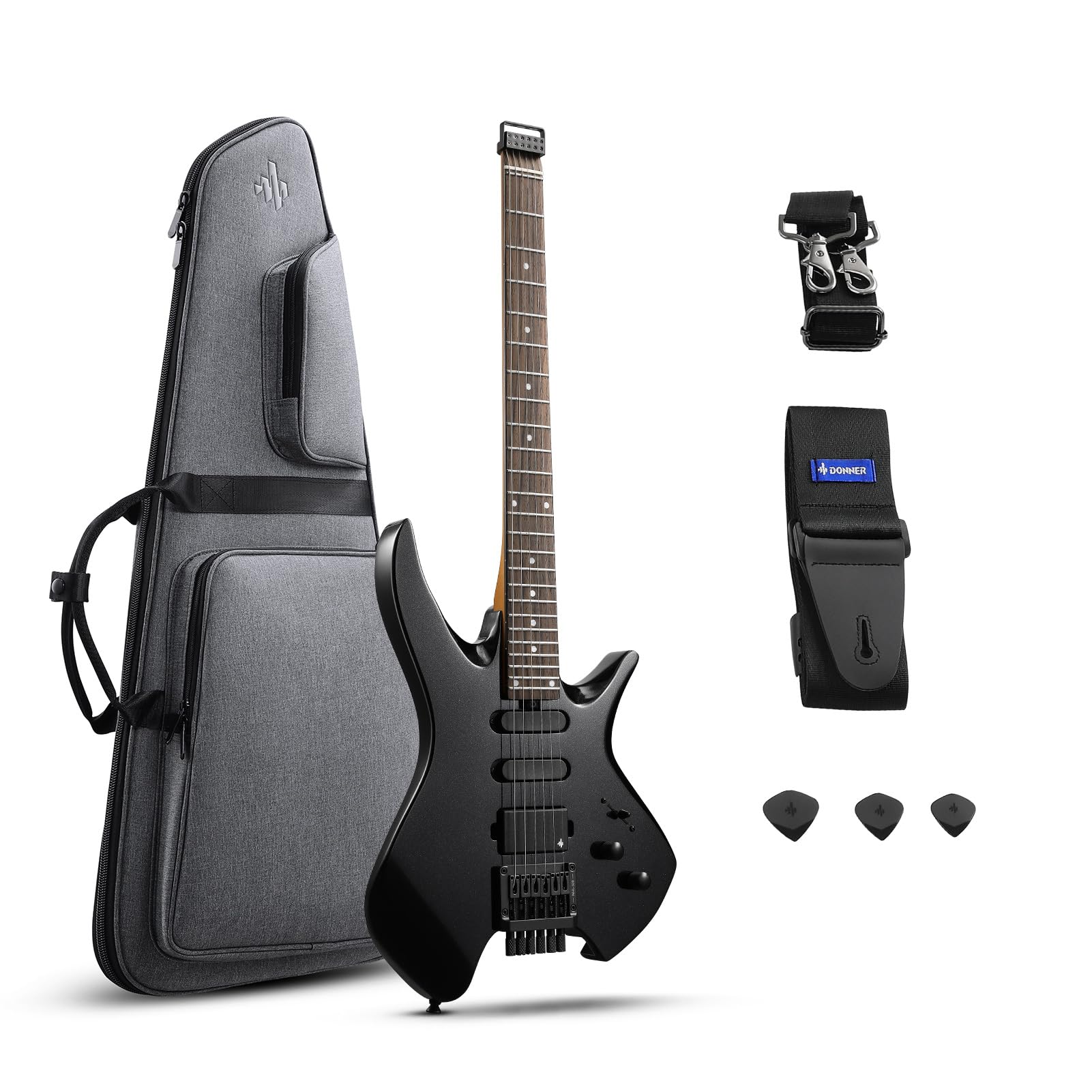 Donner HLX-500 エレキギター ケース付き Amazon | Donner NHL-500 (HLX-500) Black ヘッドレスギター エレキ