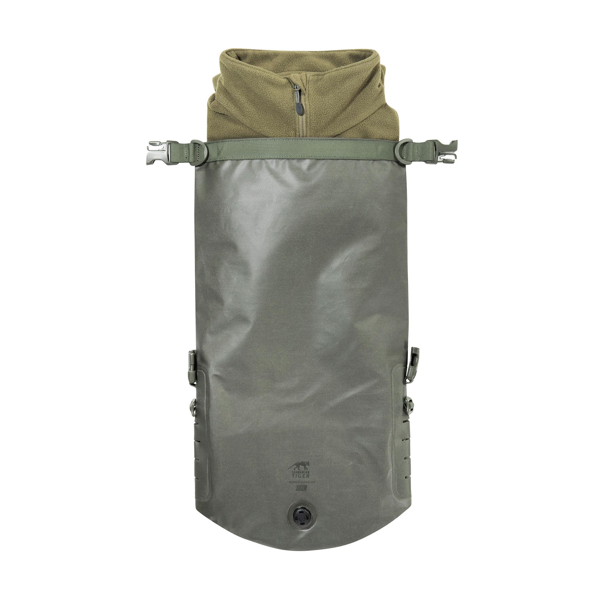 Tasmanian Tiger TT Stuffbag 15 WPV wodoszczelny worek do pakowania 15 l z rolowanym zamknięciem i zaworem do kompresji, do aktywności na świeżym powietrzu, łodzi, sportów wodnych; kamienno-szary