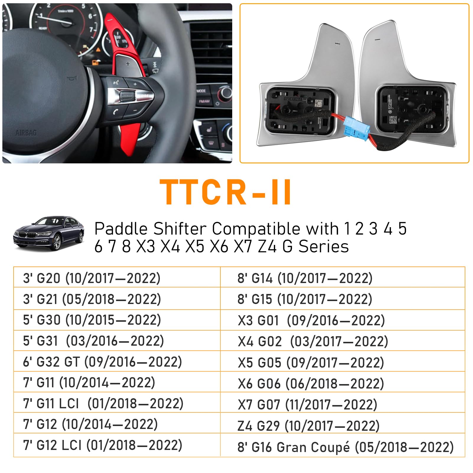 TTCR-II Compatible avec extensions levier vitesses 3, 4, 5, 6, 7, 8, X3, X4, X5, X6, X7, Z4 Series - Pagaie volant aluminium pour G20, G22, G23, G26, G30, G32, G11, G15, G16, G14, G01 2 G06 G07-Rouge
