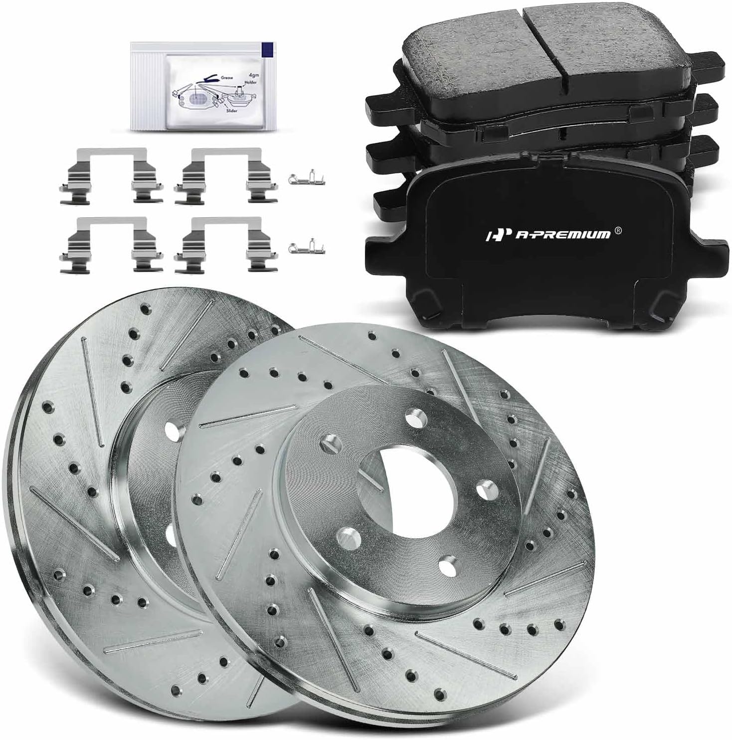 A-Premium 10.87 inch (276mm) Front Drilled and Slotted Disc Brake Rotors + Ceramic Pads Kit Compatible with Select Chevrolet Models - HHR 2006-2011, 6-PC Set