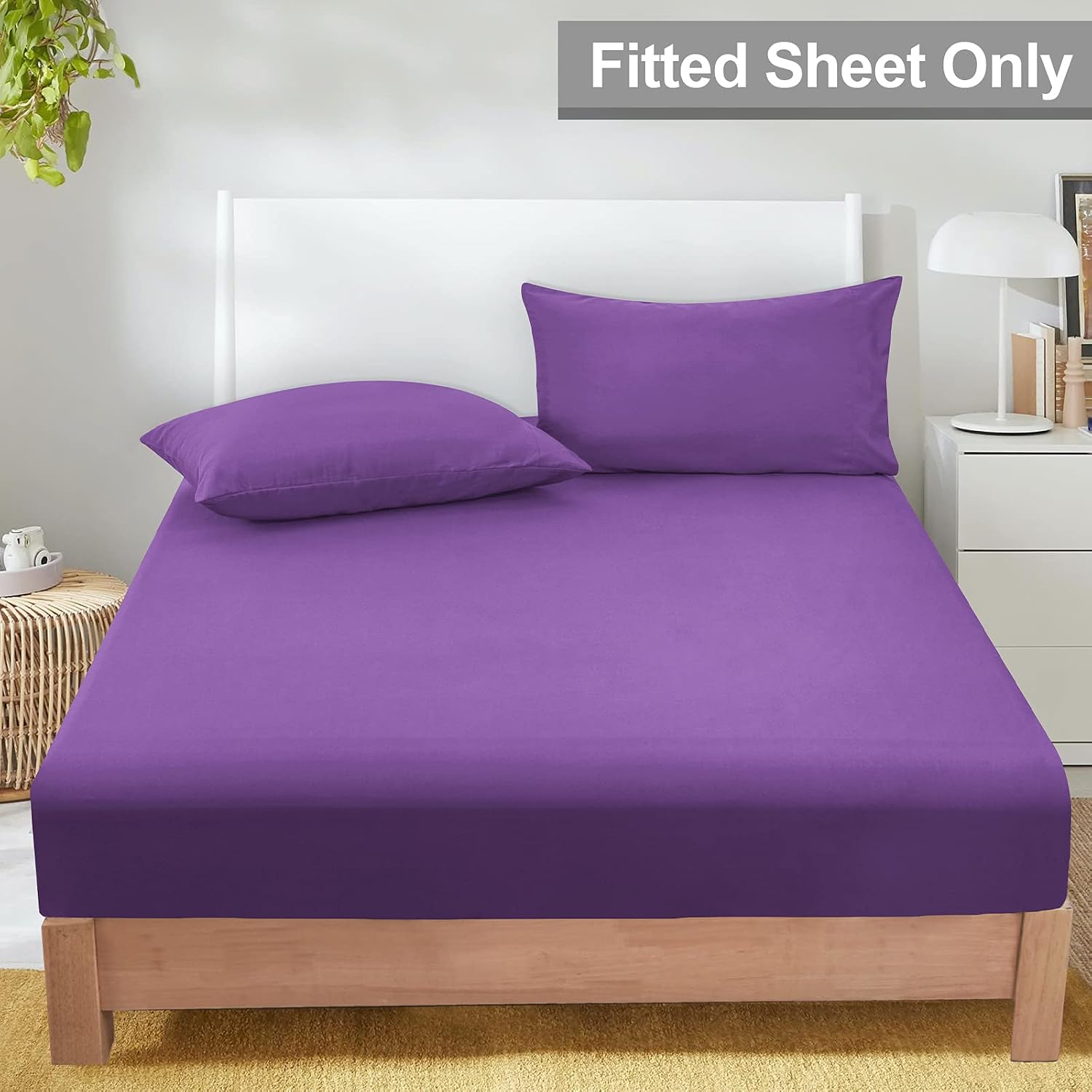 PHF Bedding Queen Fitted Sheet - Bottom Sheet - 1 Piece Silky Breathable Comfy Sheet with 16'' Deep Pocket - Soft Microfiber Wrinkle and Fade Resistant, Purple
