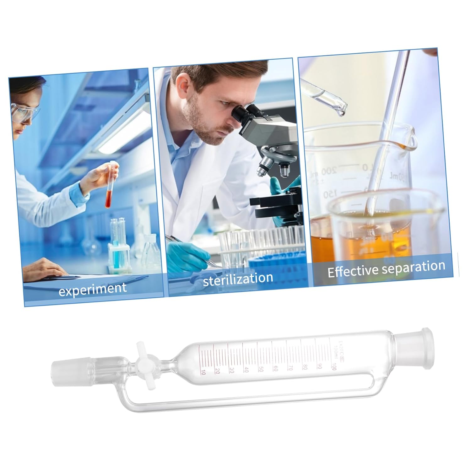 Glass Separatory Funnel Cylindrical Design Liquid Separation Equipment for Laboratory Scientific Experiments Teaching and Presentation Practical