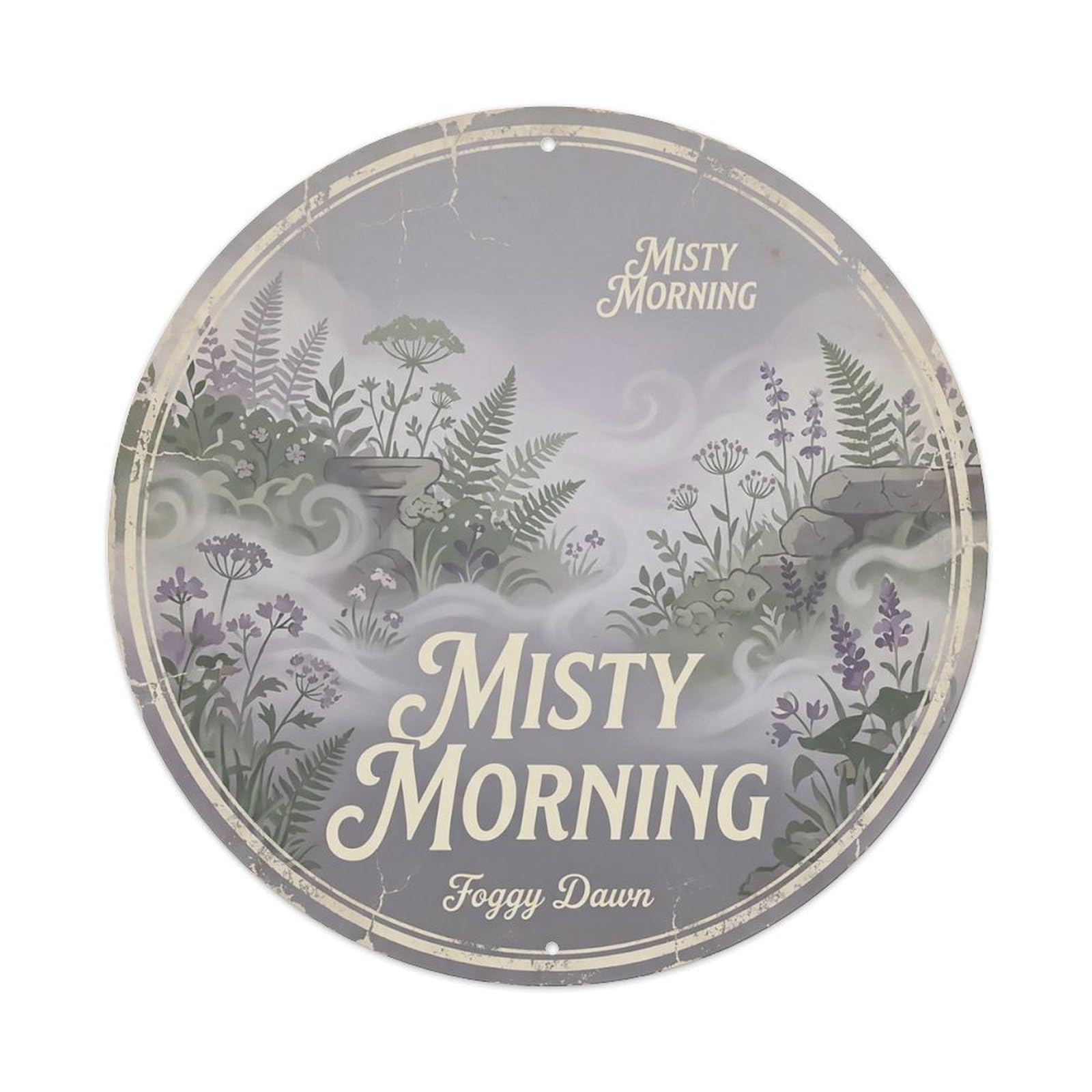 Cxhjca 8X8inch(20X20cm) Vintage Cottagecore Garden Misty Morning Foggy Metal Tin Sign