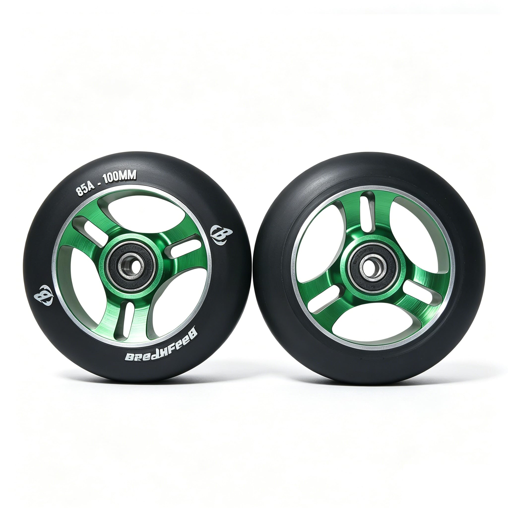 B BREAKFREE Lot de 2 roues de trottinette Pro 100 mm x 24 mm 85A avec noyau en alliage d'aluminium – Roulement, roues de rechange en polyuréthane hautement élastique résistant à l'usure pour extérieur