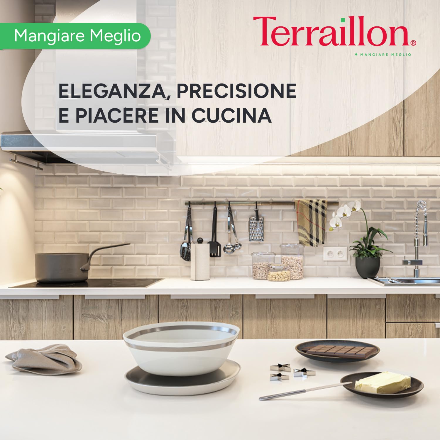 TERRAILLON - MACARON GLACEE + BOL - Bilancia da cucina elettronica, finitura inox, ciotola da 1,5 l, schermo LCD retroilluminato, maniglia integrata, capacità 5 Kg, gradazione 0,5 g/1 g, acciaio inox