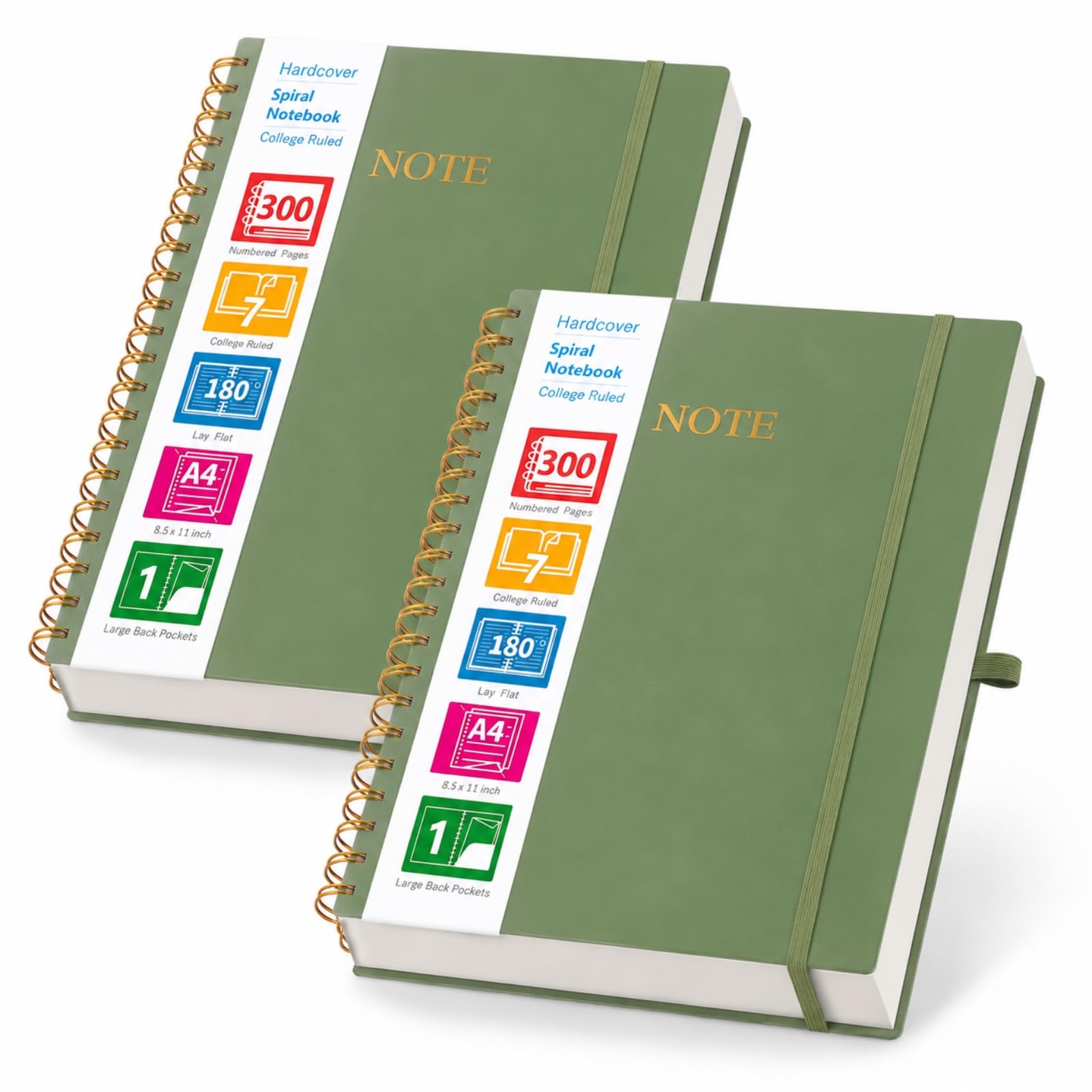Taccuino a righe universitario, quaderno a spirale 21,6 x 27,9 cm, 300 pagine numerate, diario per donne e uomini, grande taccuino per scuola e ufficio, quaderni per lavoro, carta spessa, linguette