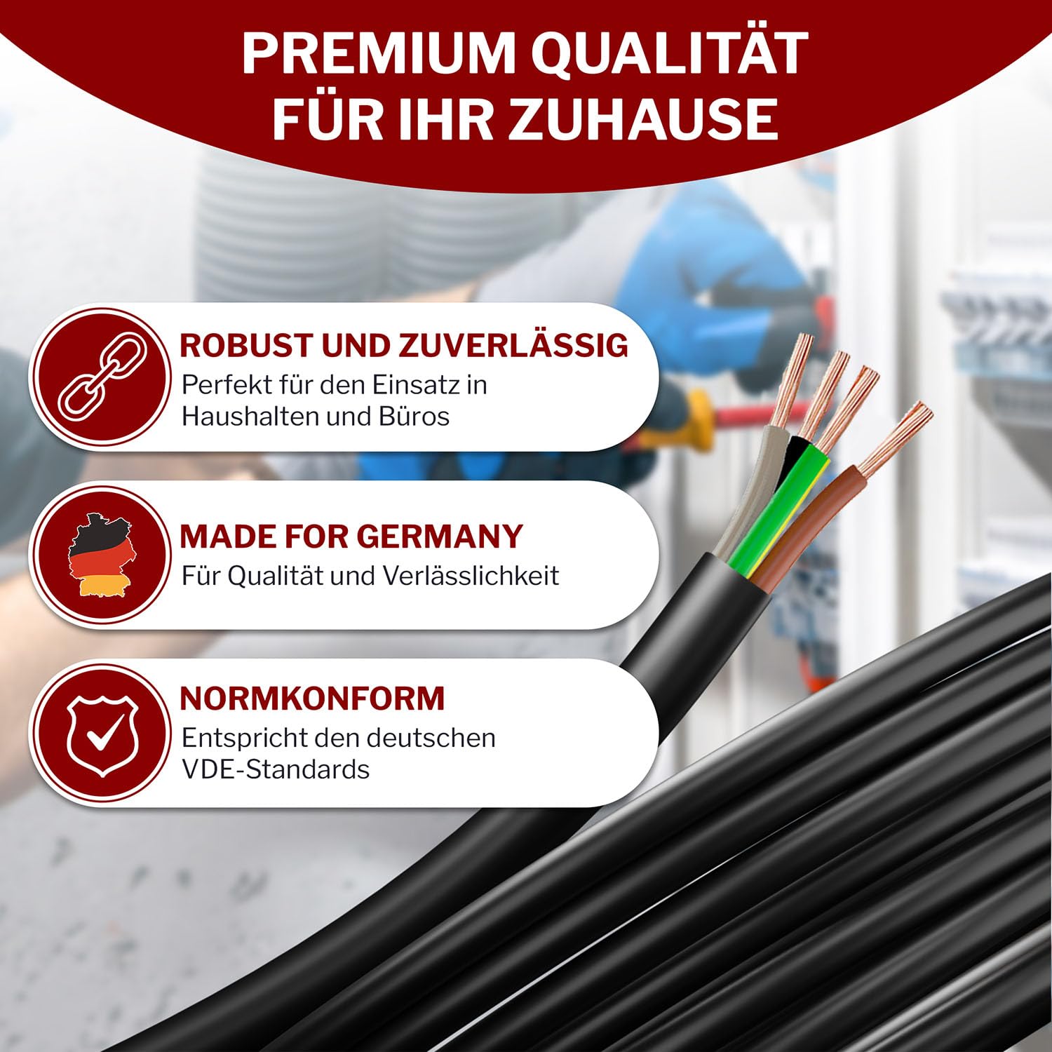 MAS Premium Przewód węża z tworzywa sztucznego H05VV-F 2, 3, 4 lub 5 x 0,75; x1; x1,5 lub x2,5 elastyczny przewód, kabel do urządzeń (H05VV-F 4G1,5SW, 30 m)