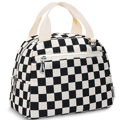 Lunch Bag Women Insulated Lunch Box - Cute Lunch Box for Women - Corduroy Lunchbox Lightweight Lunchboxes Reusable Portable Soft Cooler Bag for Adults Teen Travel Picnic Office Outdoor Checkered 8L