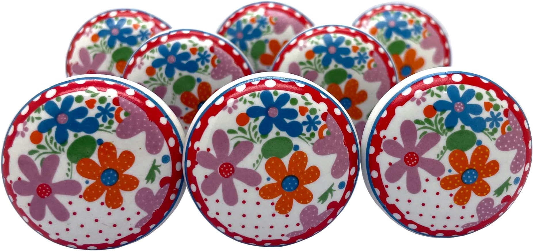 SHWETAIL Ceramic Vintage Shabby Chic Cupboard Drawer Door Knobs Pull Handles (Multicolour, 38 mm) Pack of 4 (Flowers Bunch)