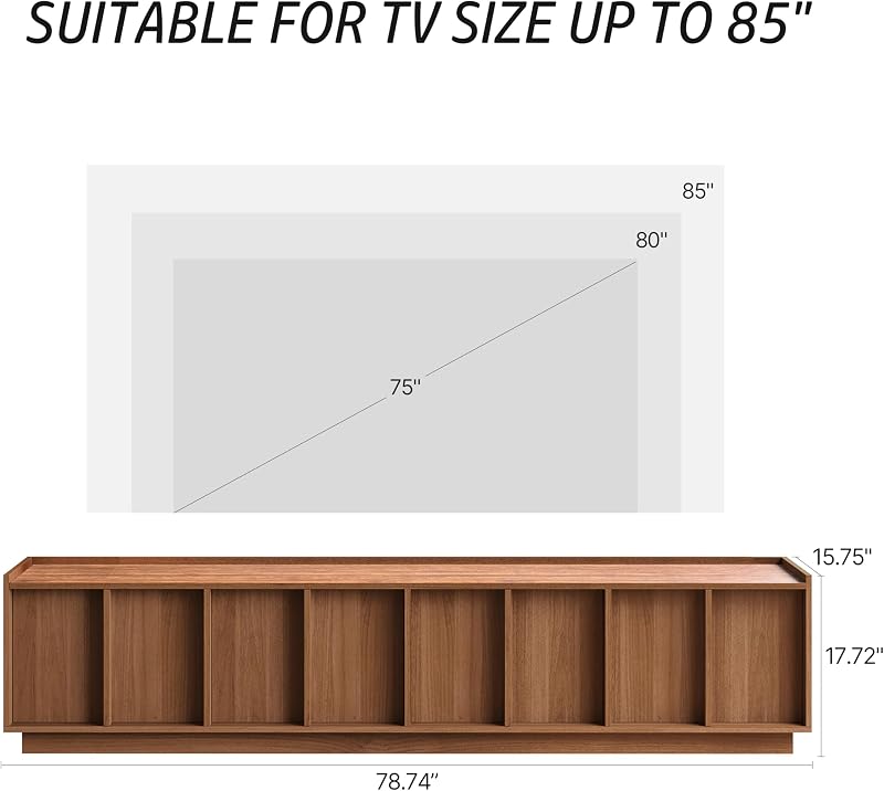 79" Mid Century Modern TV Stand Walnut Fluted TV Consoles for 75-85" TVs image 2