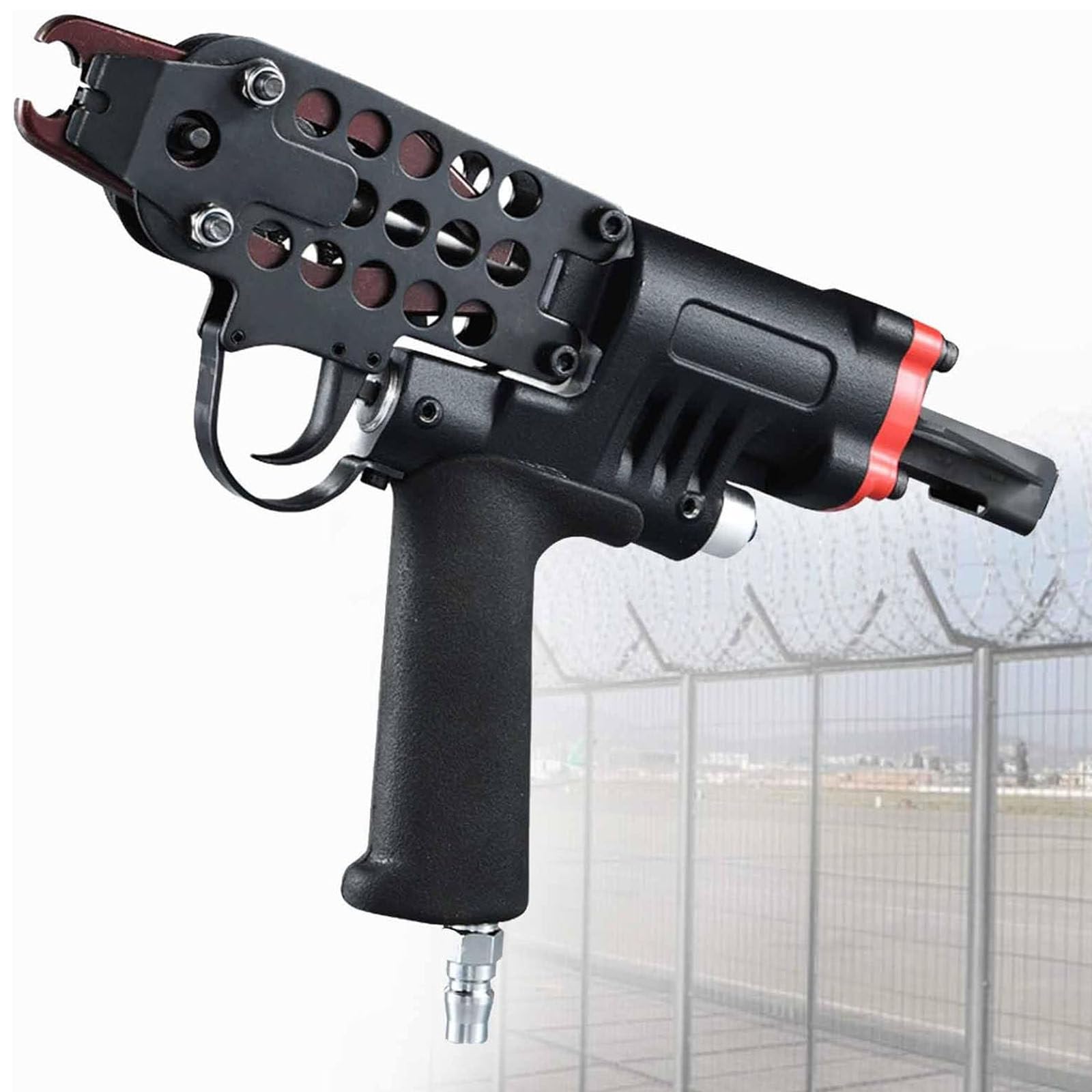 Pistola De Clavos Neumática Tipo C,Herramienta Clavadora De Anillo En C,Pistola De Clavos De Aire,Alicates De Anillo De Cerdo,Grapadora SC7E/SC7C/SC760 para Cerca De Jaula De Alambre,SC7E