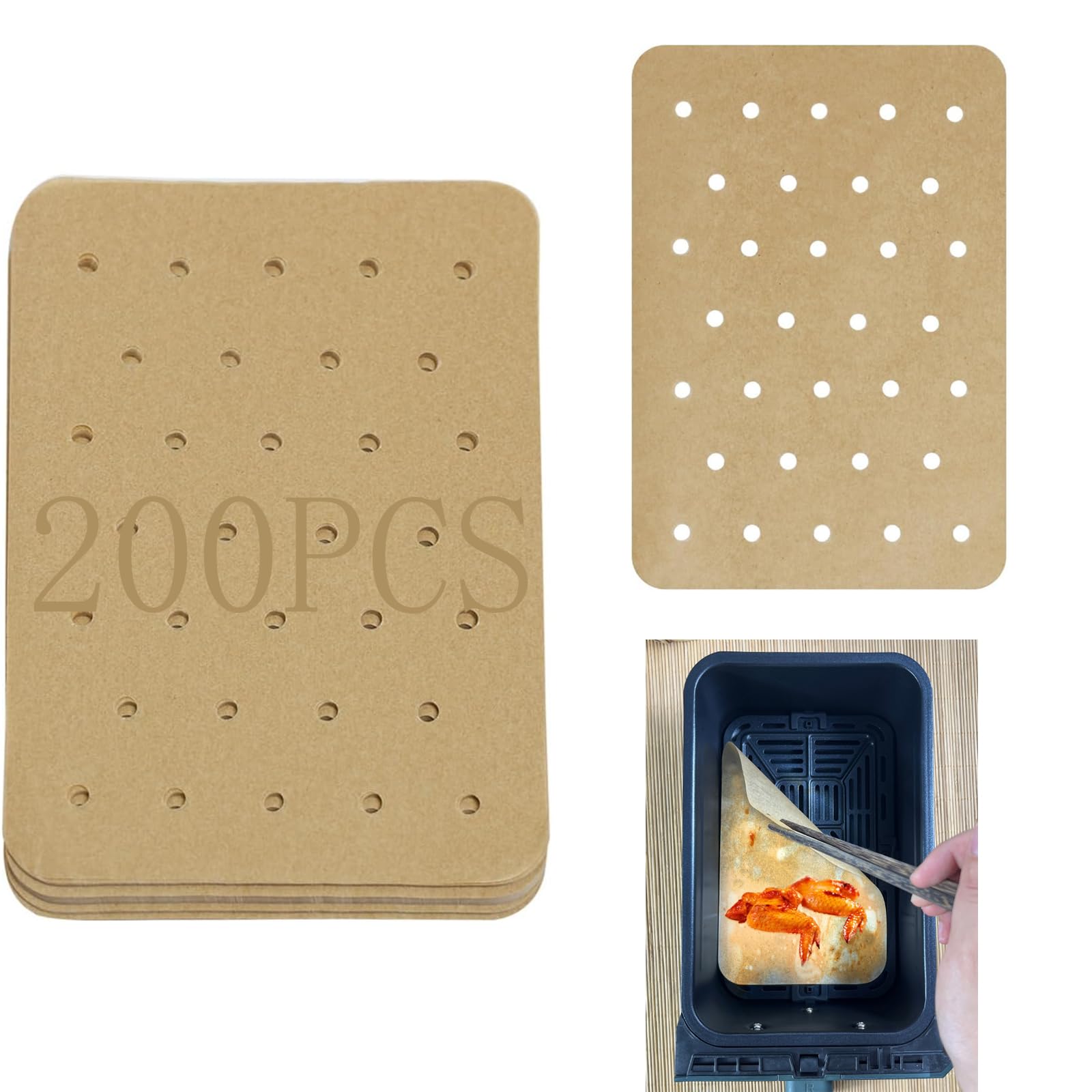 Ginddy 200Pcs Air Fryer Paper Liners,Perforated Parchment Paper Sheets for Air Fryers Nonstick Greaseproof Cooking Liners Dual Size 5.5x8.5in