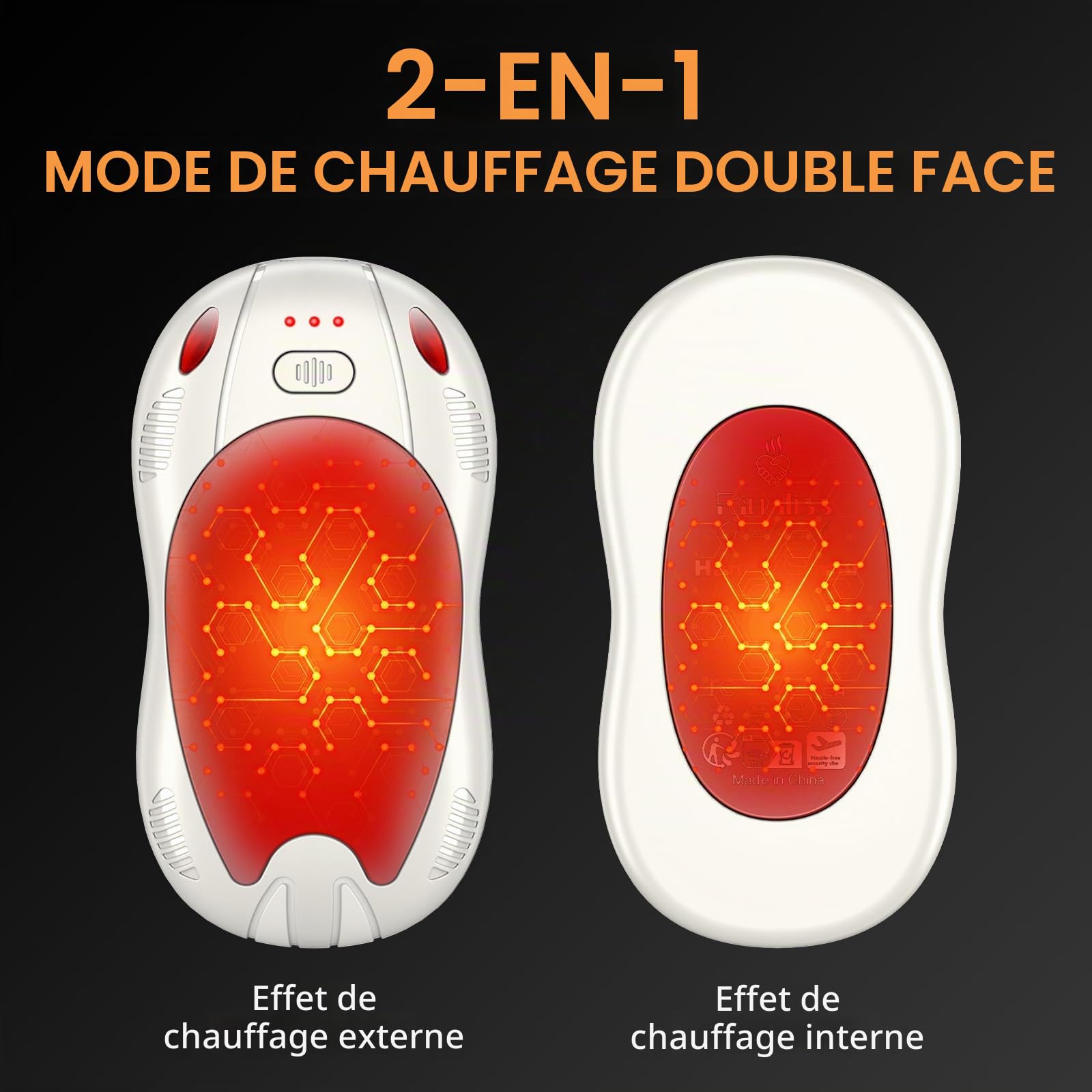 Chauffe Main Électrique mit 10000mAh, Chauffage Double Face Magnétique 2PCS, USB Rechargeable Chauffe-Main, 3 Niveaux de Température, Cadeaux d'Hiver pour Plein Air/Camping/Noël(Couleur Rose)