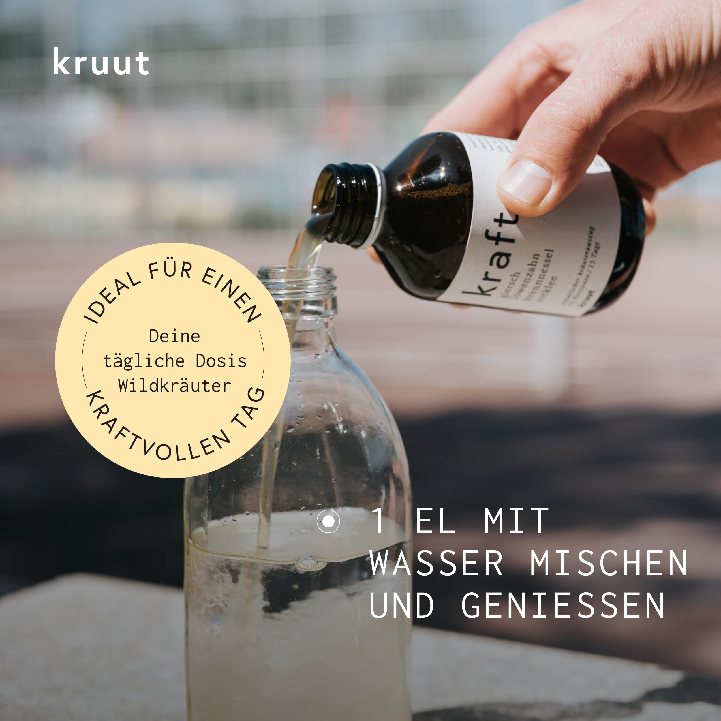 Kruut Kraft Kräuterauszug bio 500ml | Wildkräuter: Giersch, Löwenzahn, Brennnessel, Rotklee, Oxymel Tinktur, Kräuterdrink Sirup Kur, Ideal zum Sport oder am Morgen