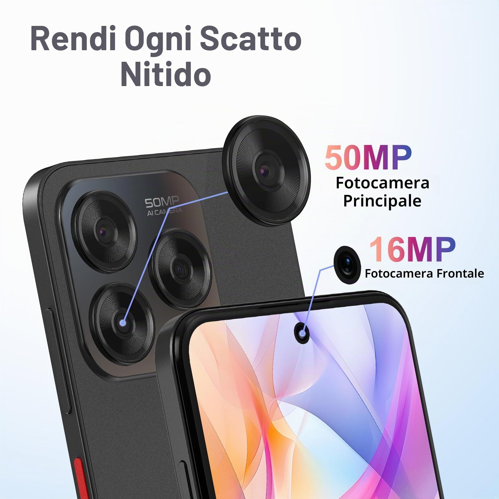 ZTE Blade V70 Vita Smartphone, 6,7" FHD + Display (120Hz), fotocamera principale da 50 MP, batteria da 5000 mAh, 4 GB RAM + 256 GB di memoria, telefono cellulare senza contratto, Android 14, Dual SIM