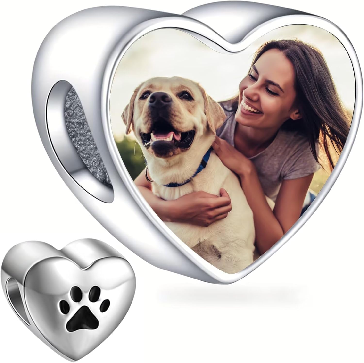 Personalized Custom Photo Charm for Women, 925 Sterling Silver Picture Charm Suit for Bracelet Necklace Anklet, Love Heart Beads Gift for Mother Father Wife Best Friend Mother's Day