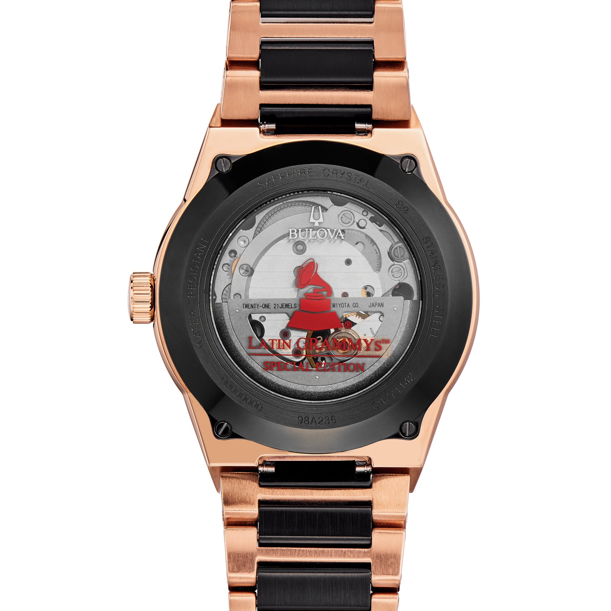 Bulova 98A236 Reloj automático de acero inoxidable de dos tonos con grammy latino para hombre
