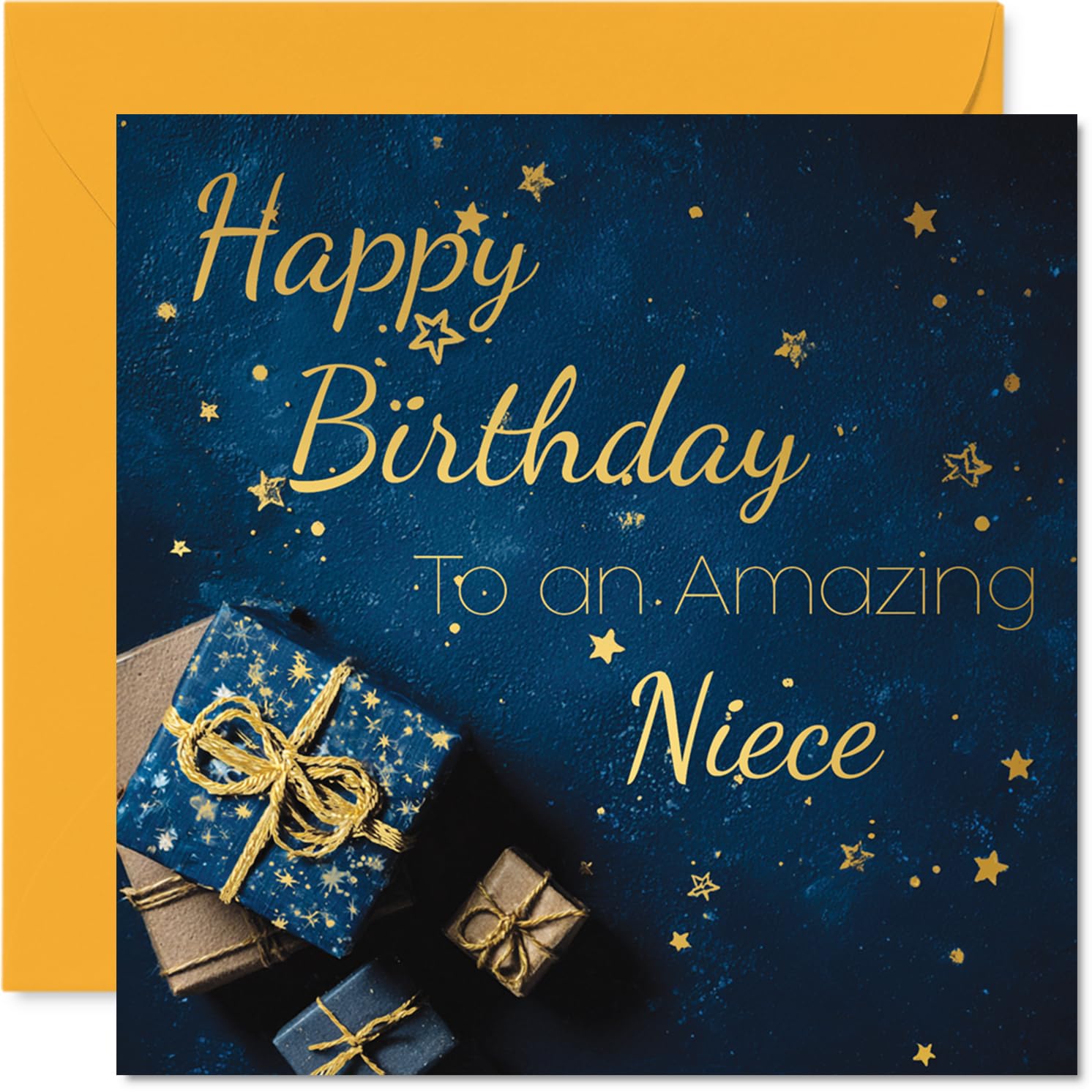 Gold Niece Birthday Card - Golden Gifts - Happy Birthday Card for Niece from Auntie Uncle, 145mm Golden Bday Greeting Cards
