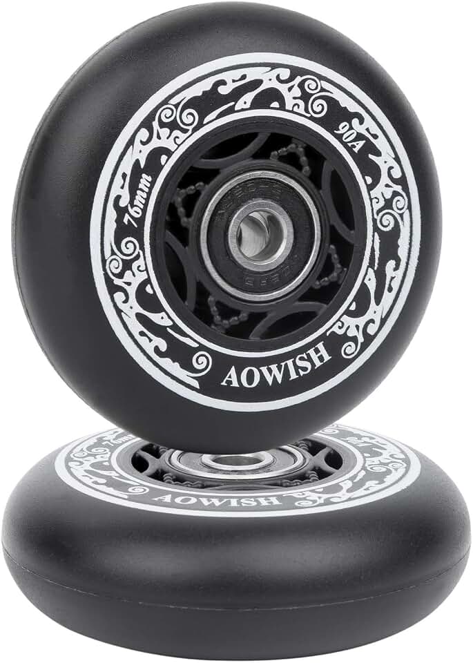 Rodas Ripsurf 90a de 76 mm com rolamentos ABEC-9 (conjunto de 2) (preto) | Para pranchas de rodízio RipStik DLX, skates júnior de luxo, pranchas giratórias de skate de 2 rodas, skates de rodízio, etc