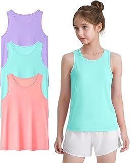 3-Pack Girls Quick Dry Athletic Tank Tops with UPF 50+ Protection
