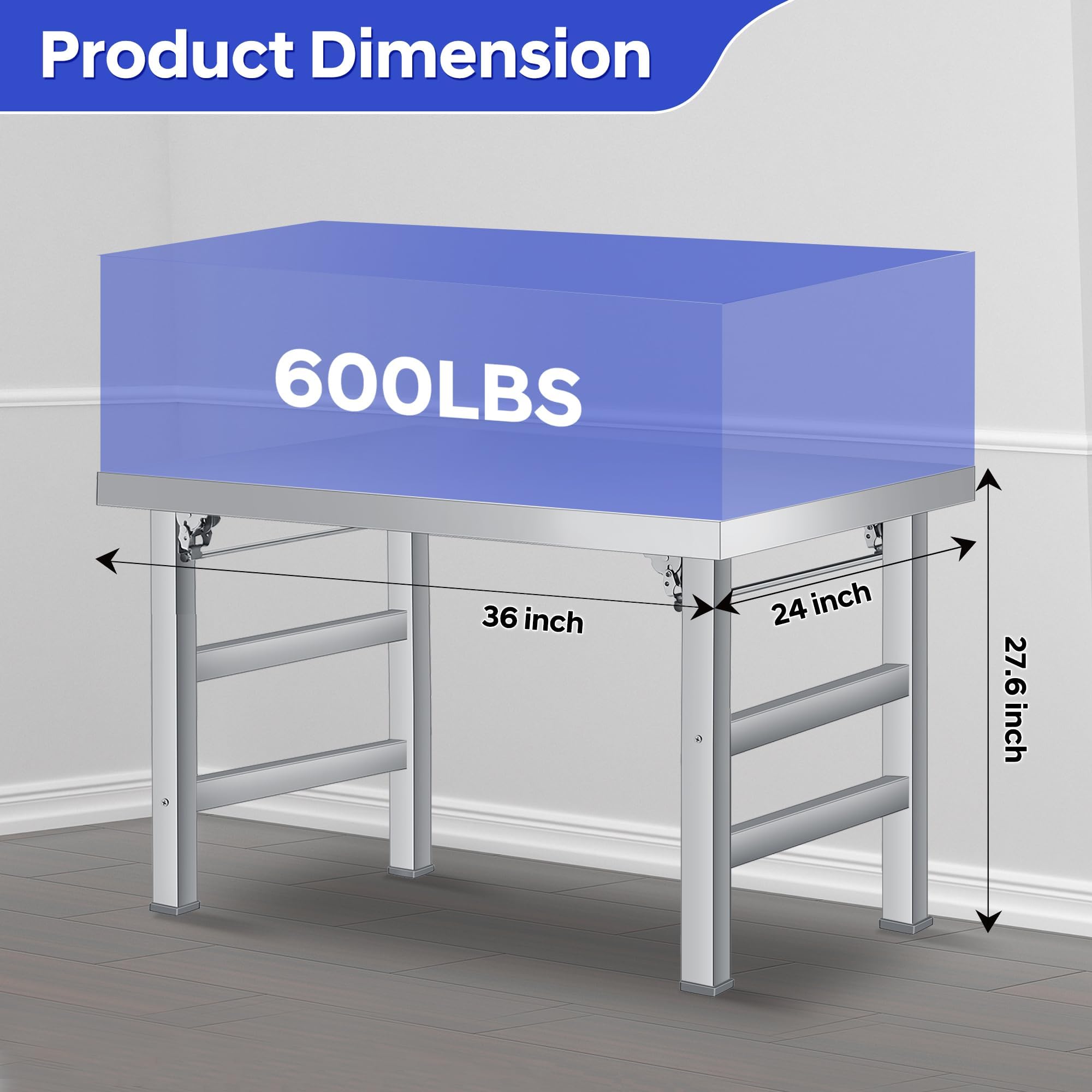 Garvee Edelstahl Klapptisch Arbeitstisch 201 Edelstahl 90x60x70cm, Rostfrei, Klappbar & Belastbar, Küchentisch für Gastronomie, Werkstatt, Outdoor, BBQ & Vorbereitungstisch, Silber