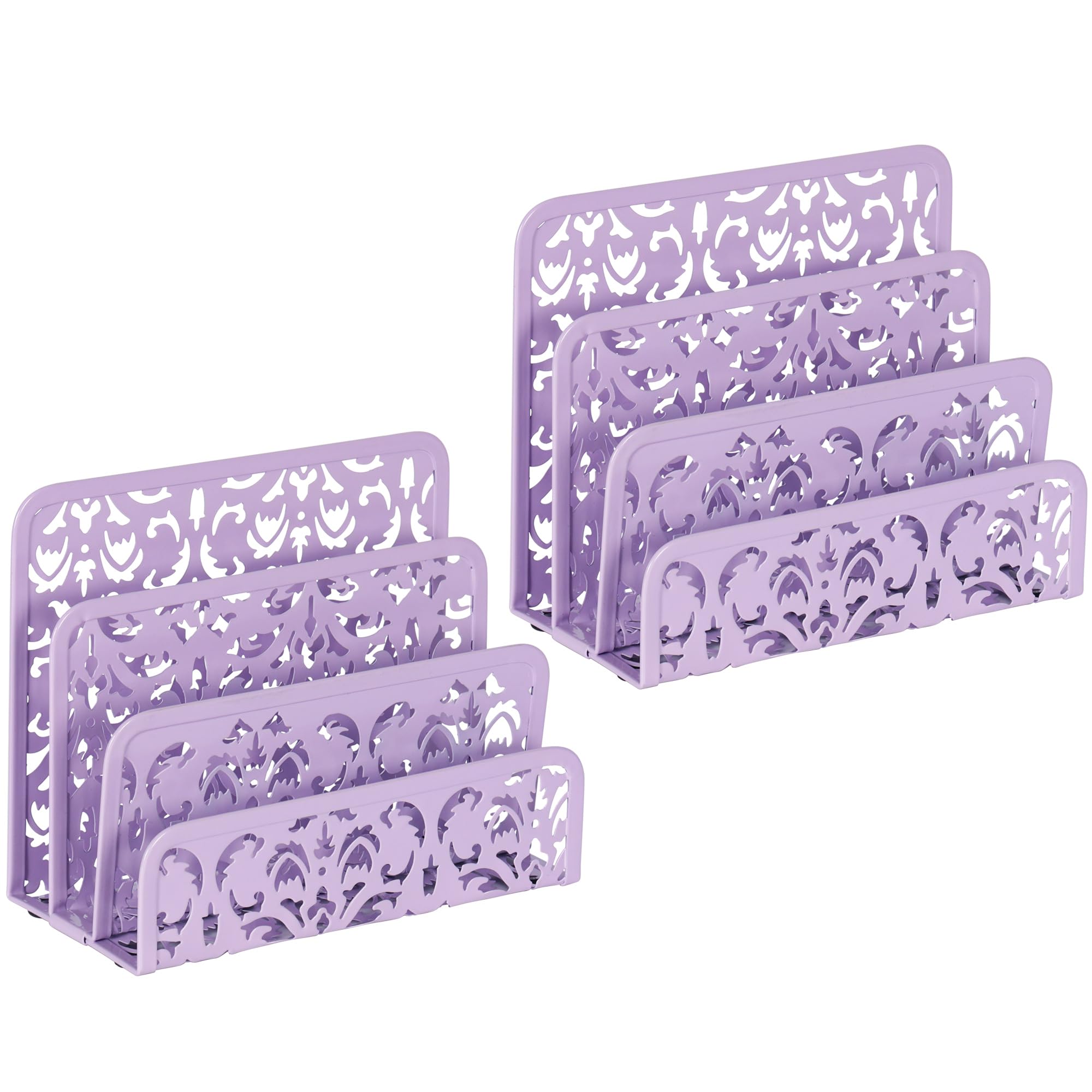 EasyPAG Mail Organizer Countertop 2pc Desk Mail Sorter for Envelope 3-Slot Vertical Letter Holder for Office, Home, School,Purple