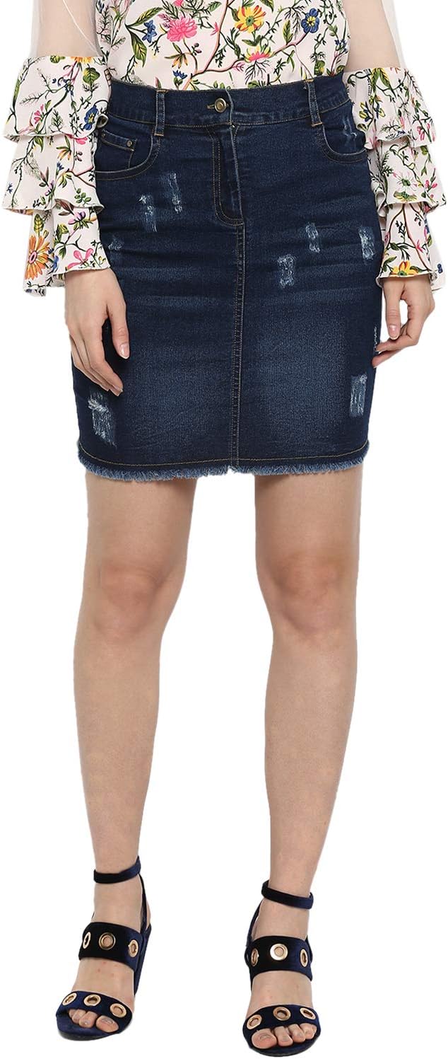 (3372ScratchSkrt Women's Distressed Denim Skirt
